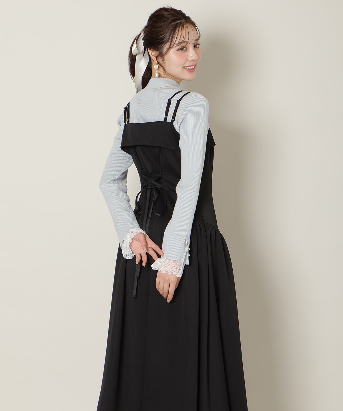 ギャザー切替ストラップキャミワンピース