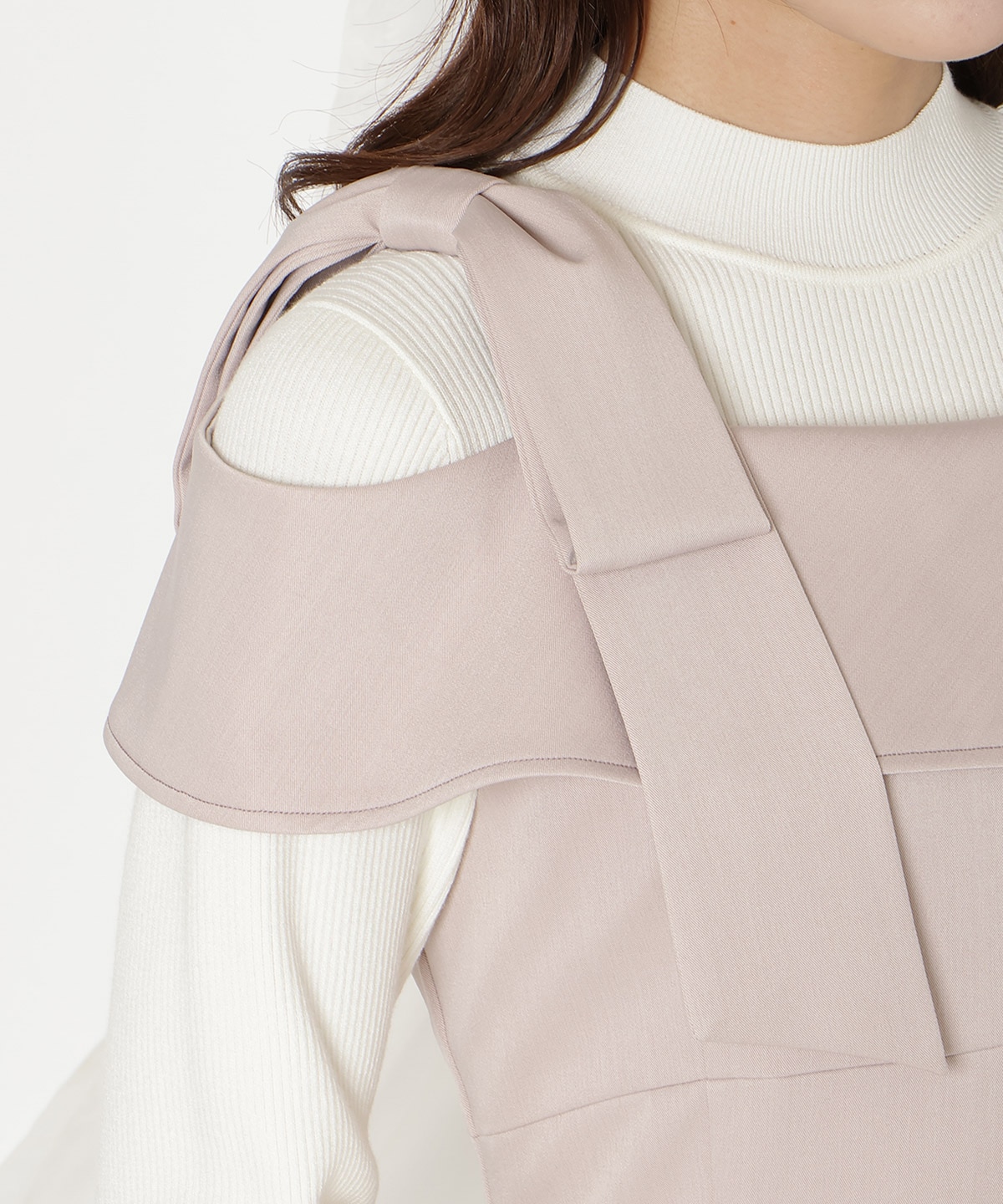 アシンメトリーリボンショルダーワンピース