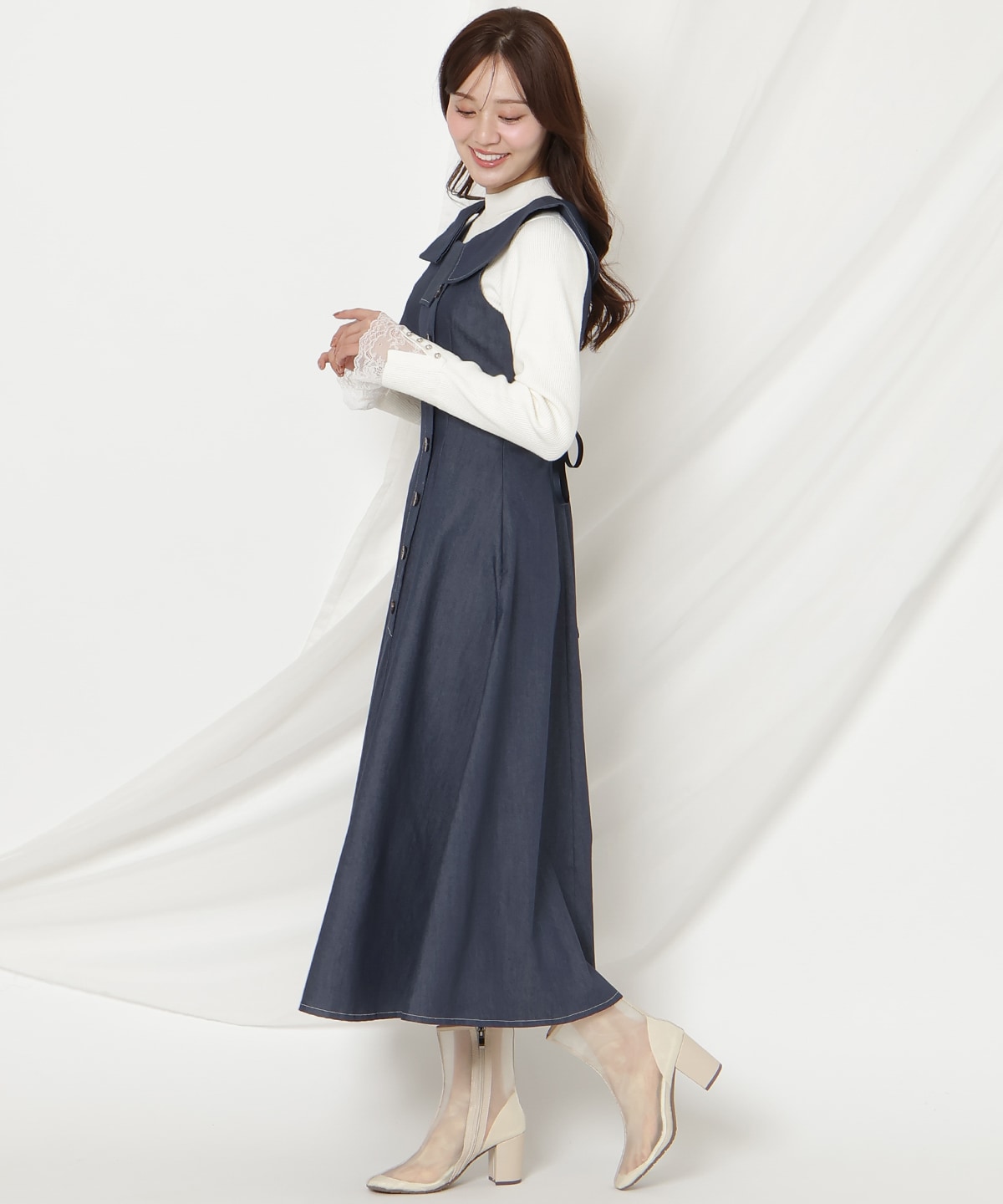 アシンメトリーリボンショルダーワンピース