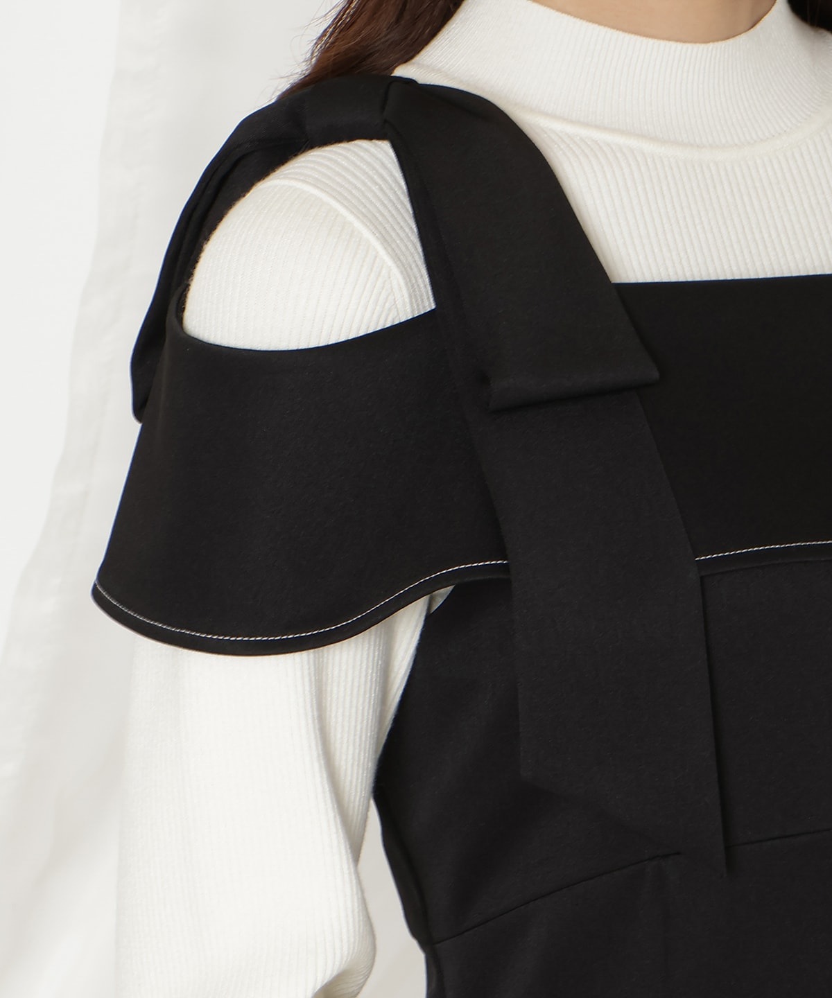 アシンメトリーリボンショルダーワンピース