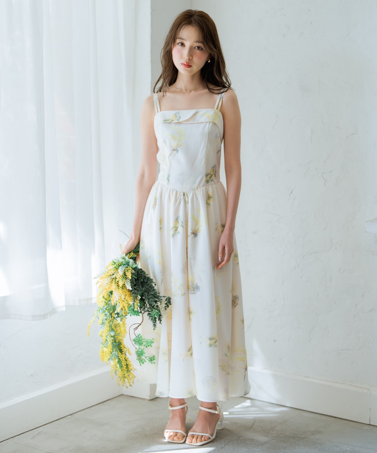 ミモザプリントキャミワンピース