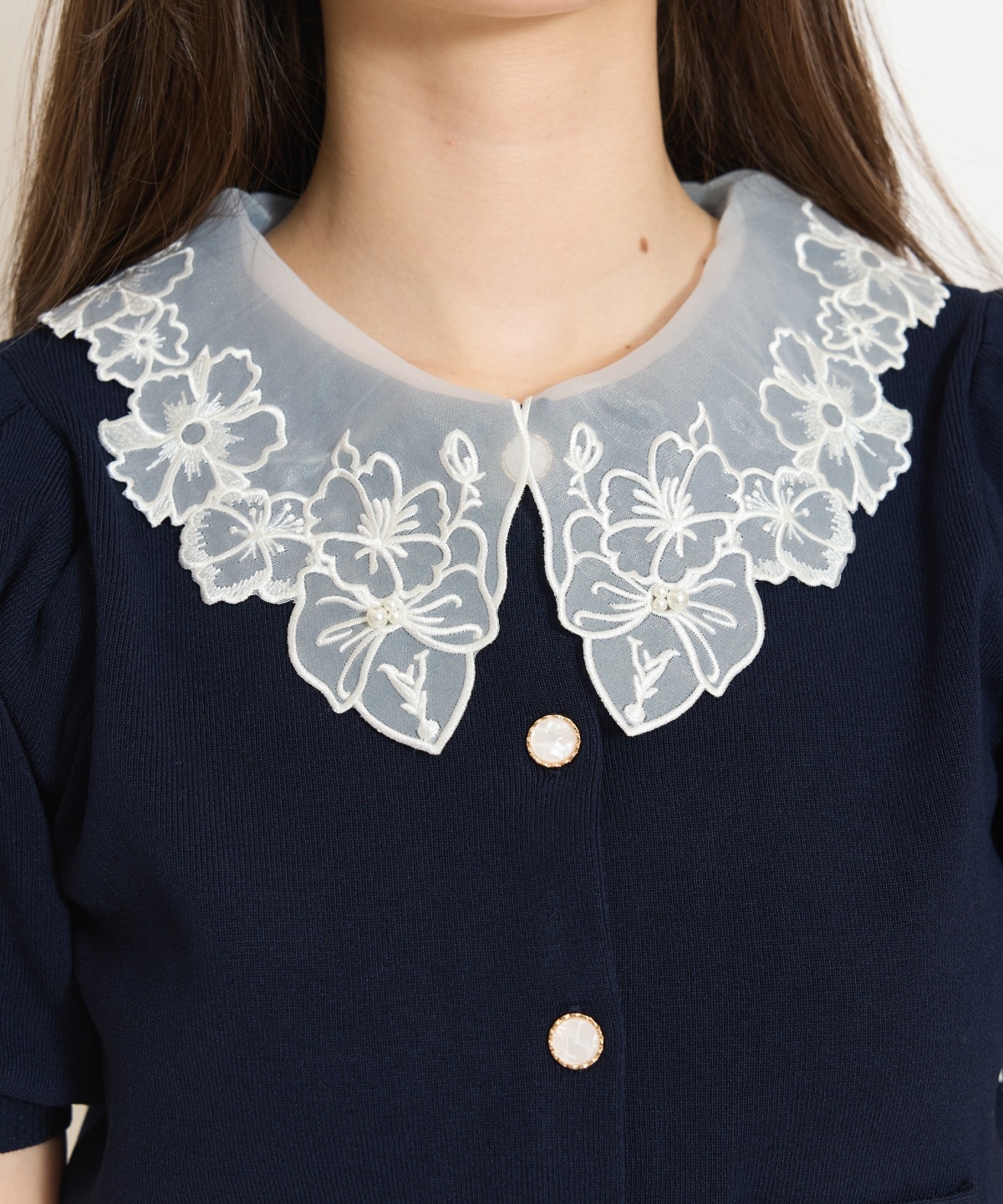 シアーレースカラーカーディガン