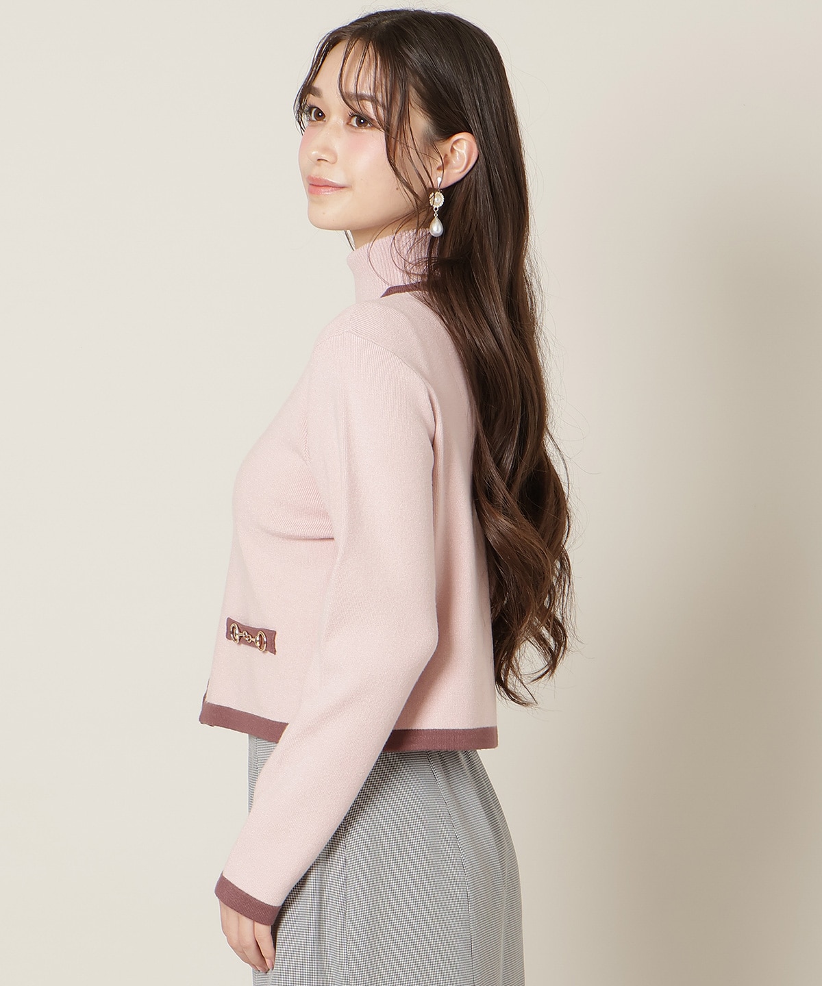 バイカラーアンサンブル【ハイネックトップス×カーディガンセット】