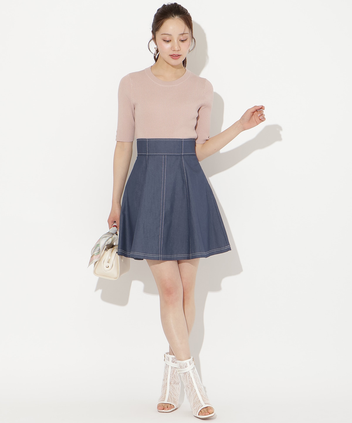 袖口リボンリブニット