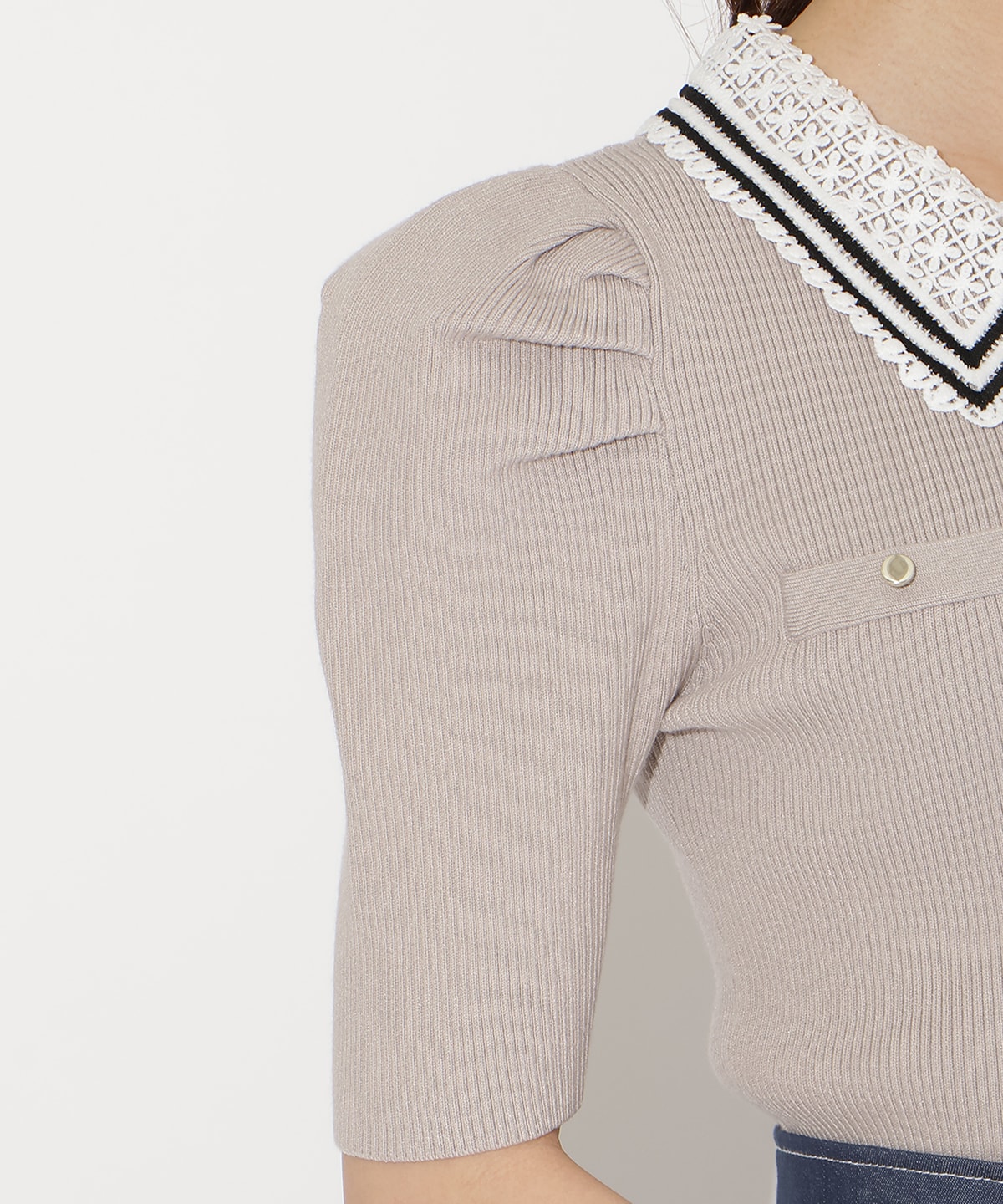 バイカラーレース襟リブニット