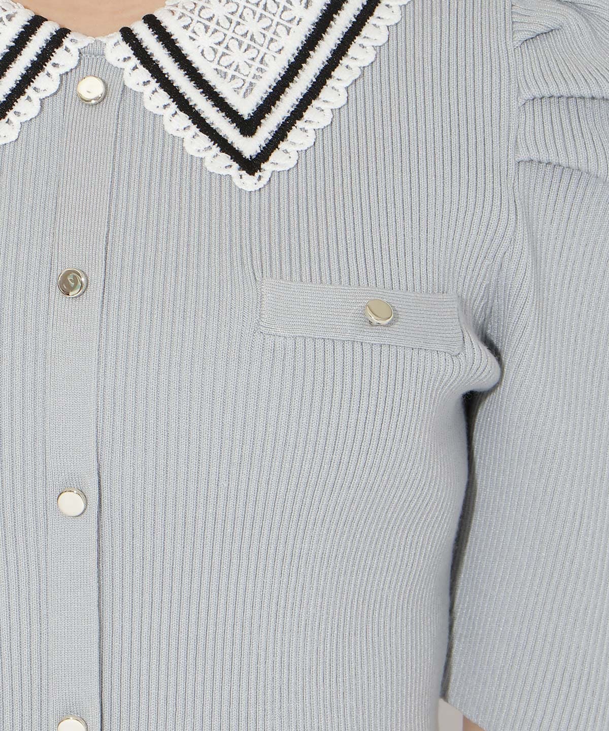 バイカラーレース襟リブニット