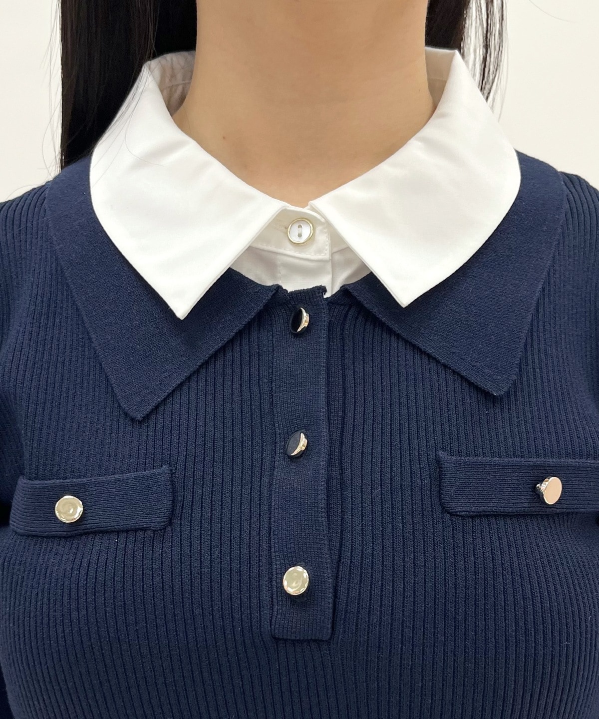 レイヤードカラーリブニット