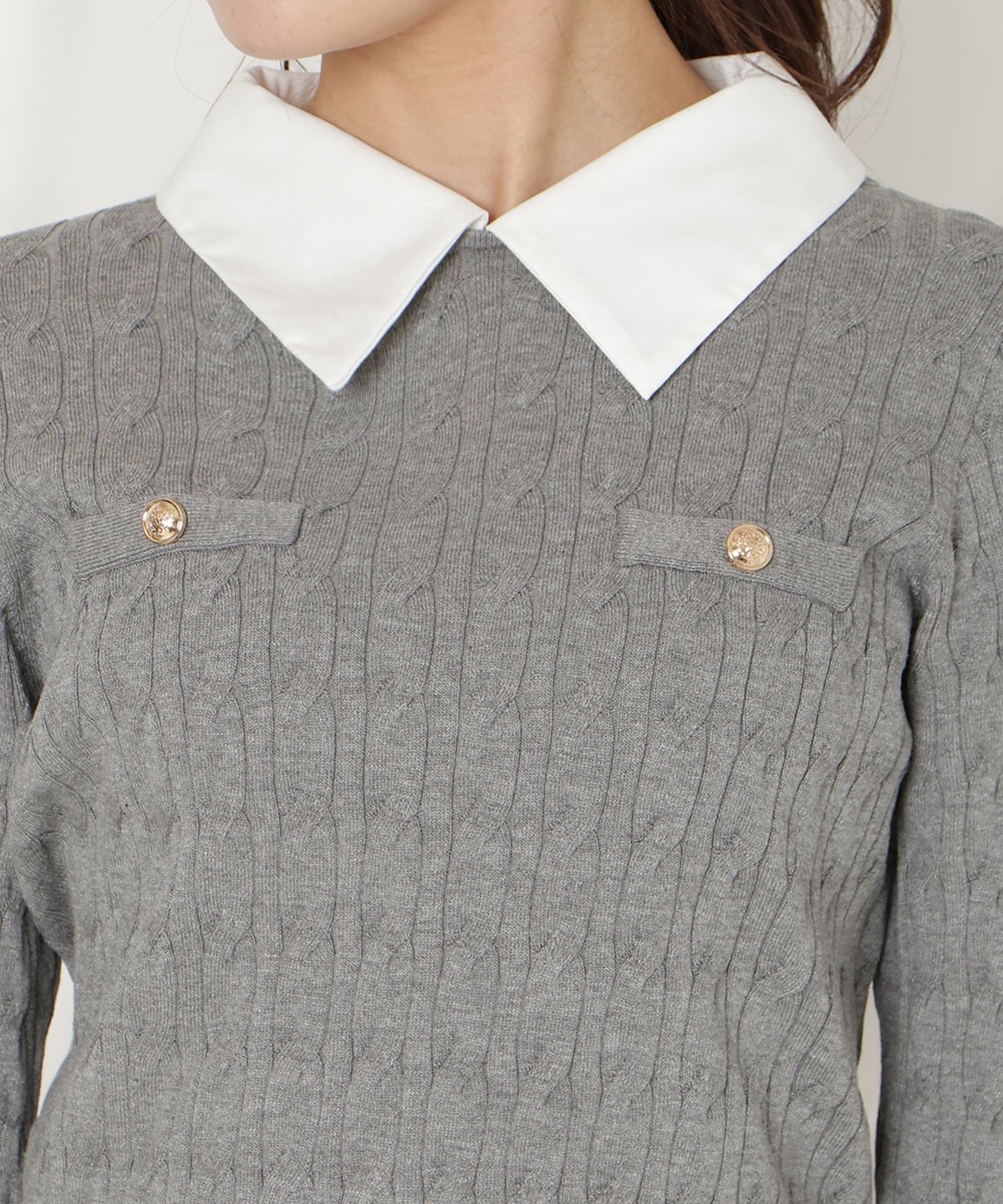 リボンカフスドッキングケーブルニット