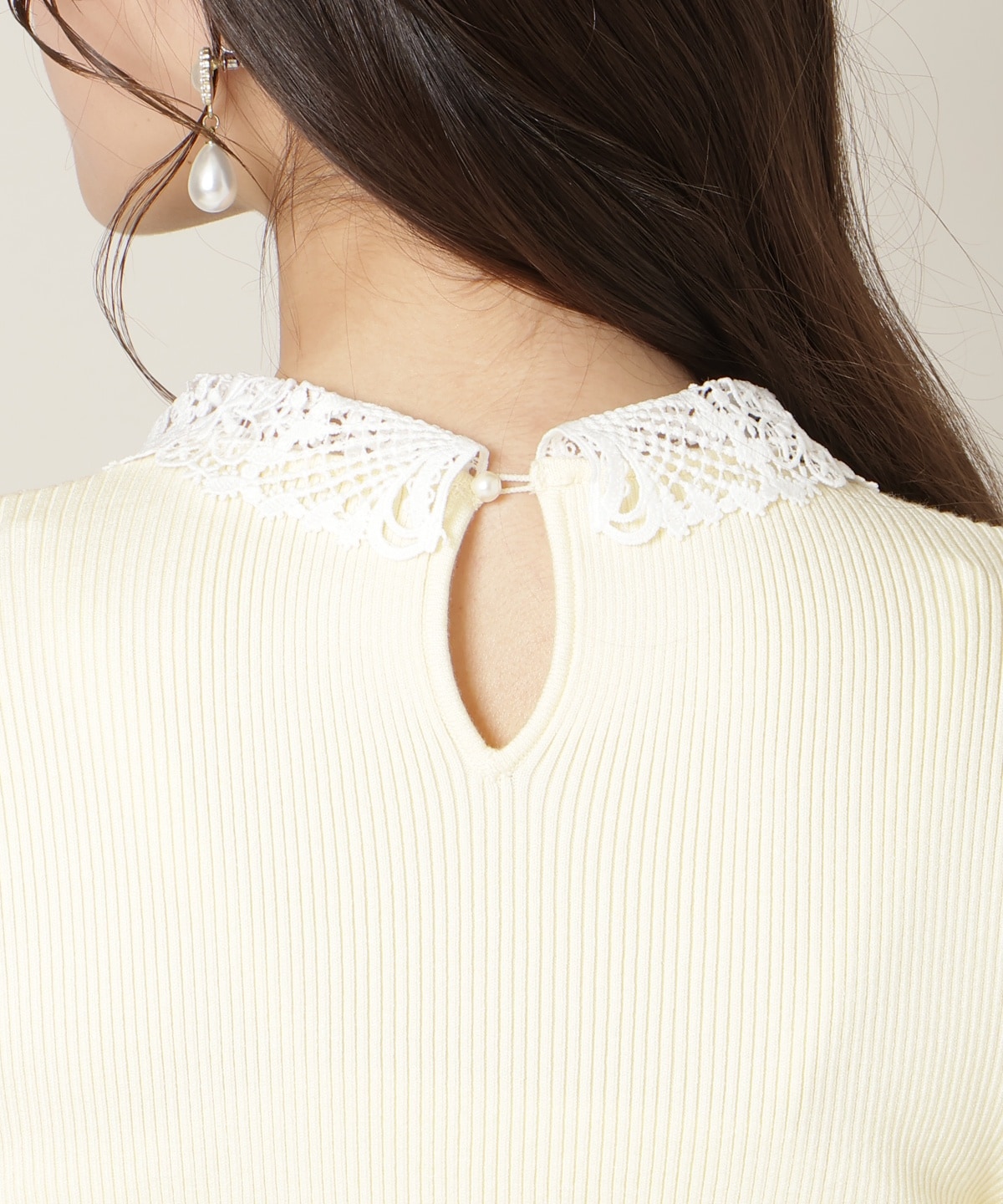 リボンレースカラーフレアスリーブニット