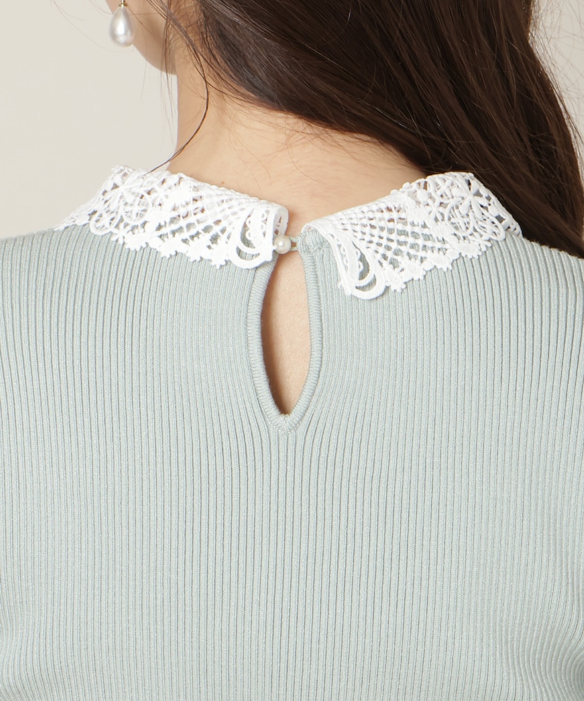 リボンレースカラーフレアスリーブニット