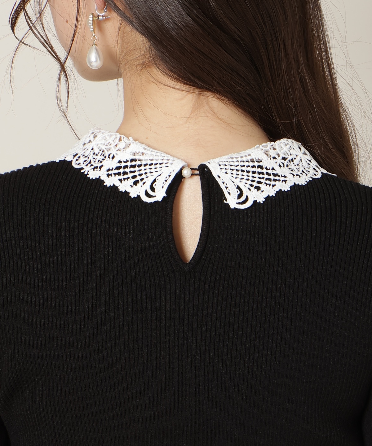 リボンレースカラーフレアスリーブニット