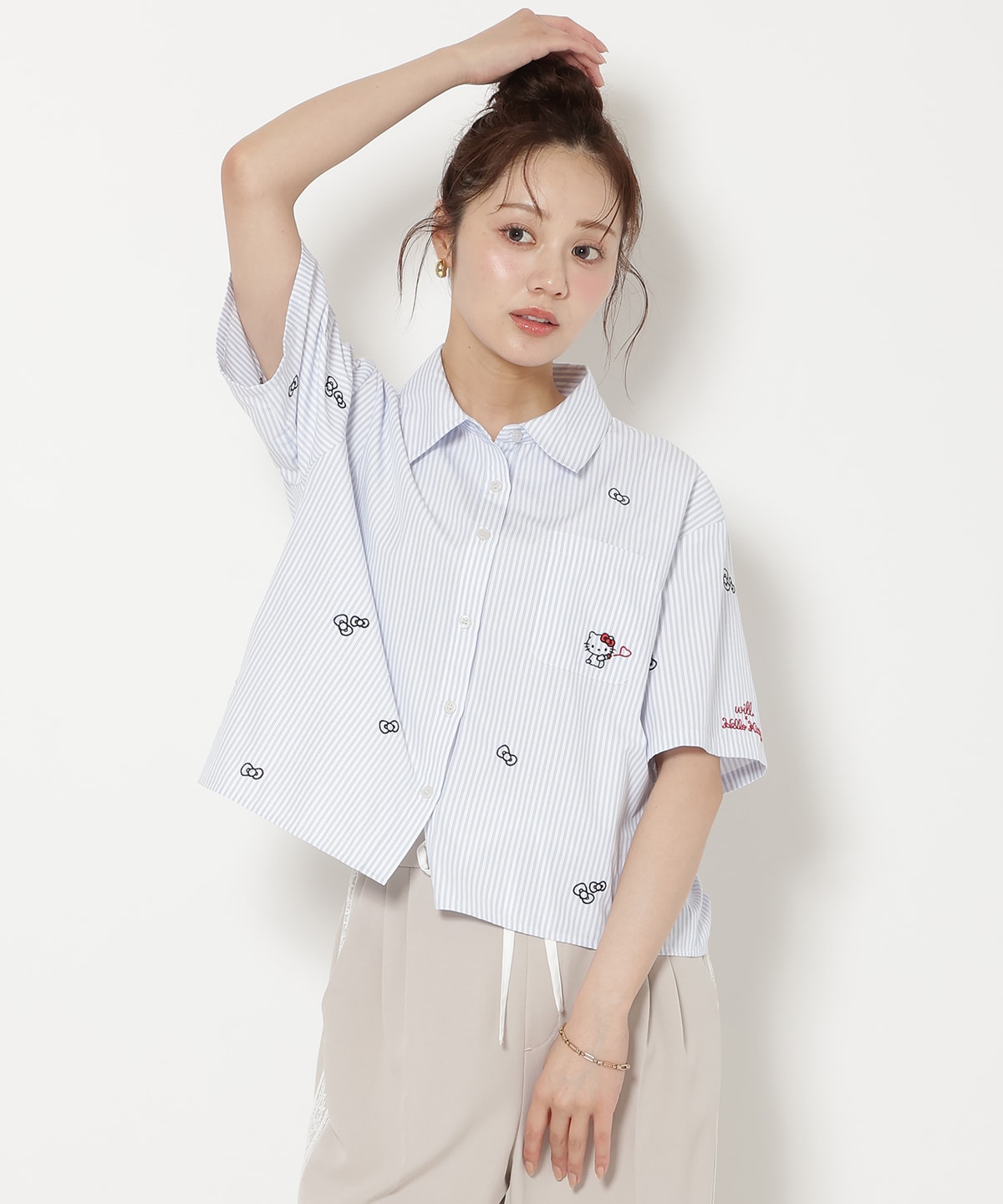 【8/7(fri)20時発売】WILLSELECTION×HELLO KITTY 刺繍クロップドシャツ