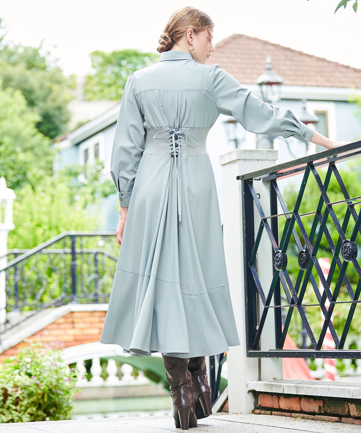 ウエストリブアシメプリーツシャツワンピース (M 【NEW COLOR