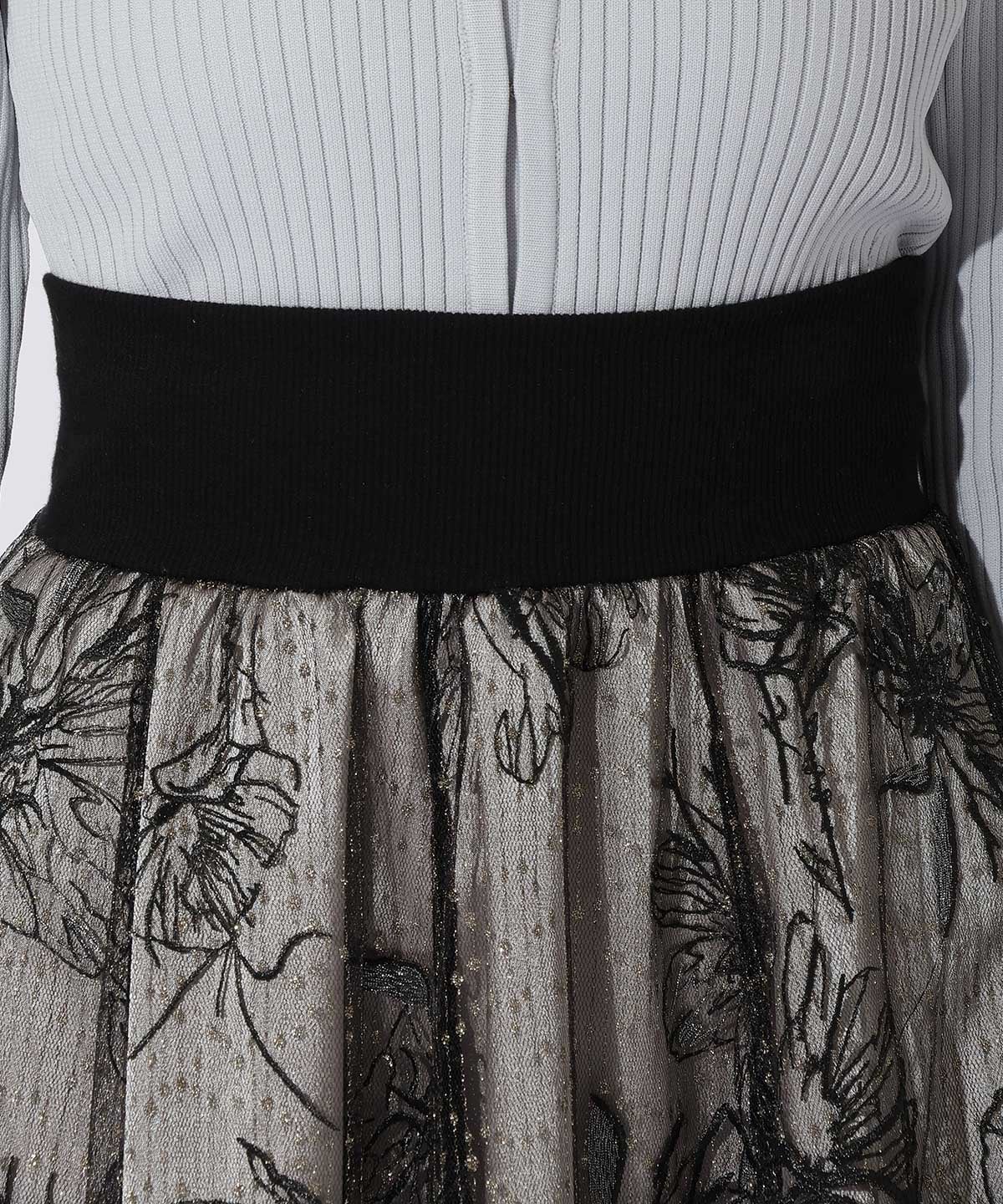 ★ラメチュール花刺繍ロングスカート