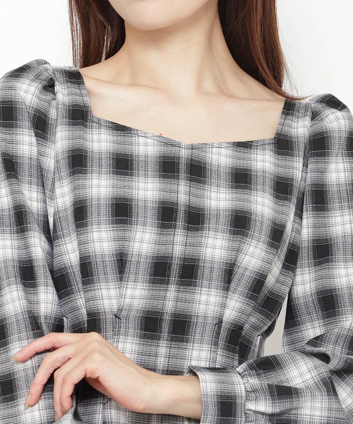 チェックウエストタックワンピース