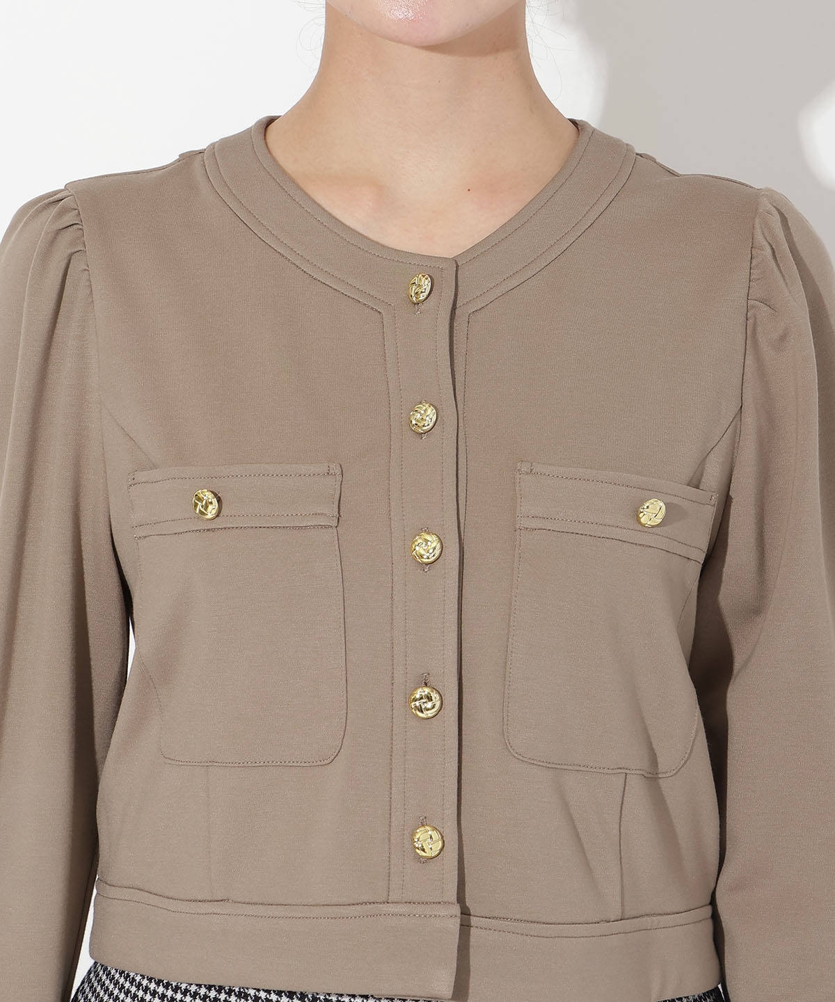 ポンチノーカラー長袖ジャケット