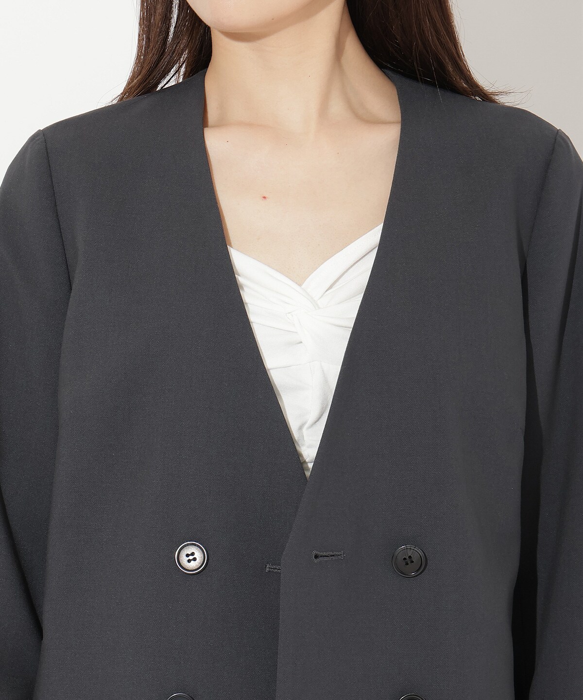 ノーカラーダブルジャケット