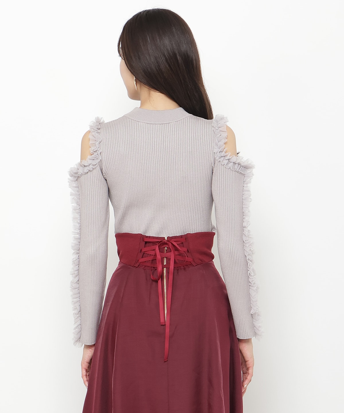 チュールフリルオフショルニットプルオーバー