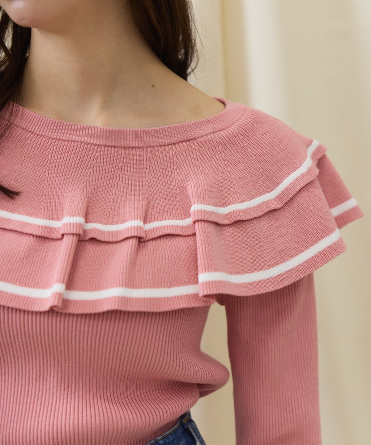 配色ケープフリルニット