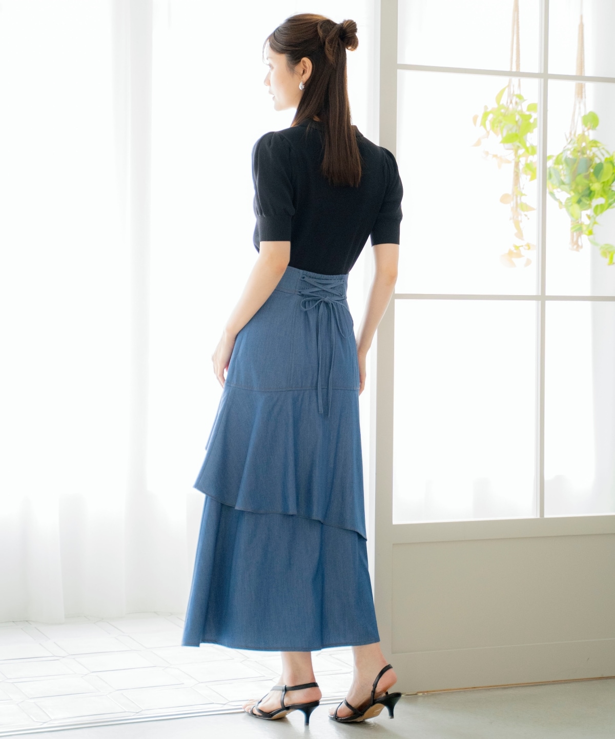 デニムライクレイヤードフリルスカート