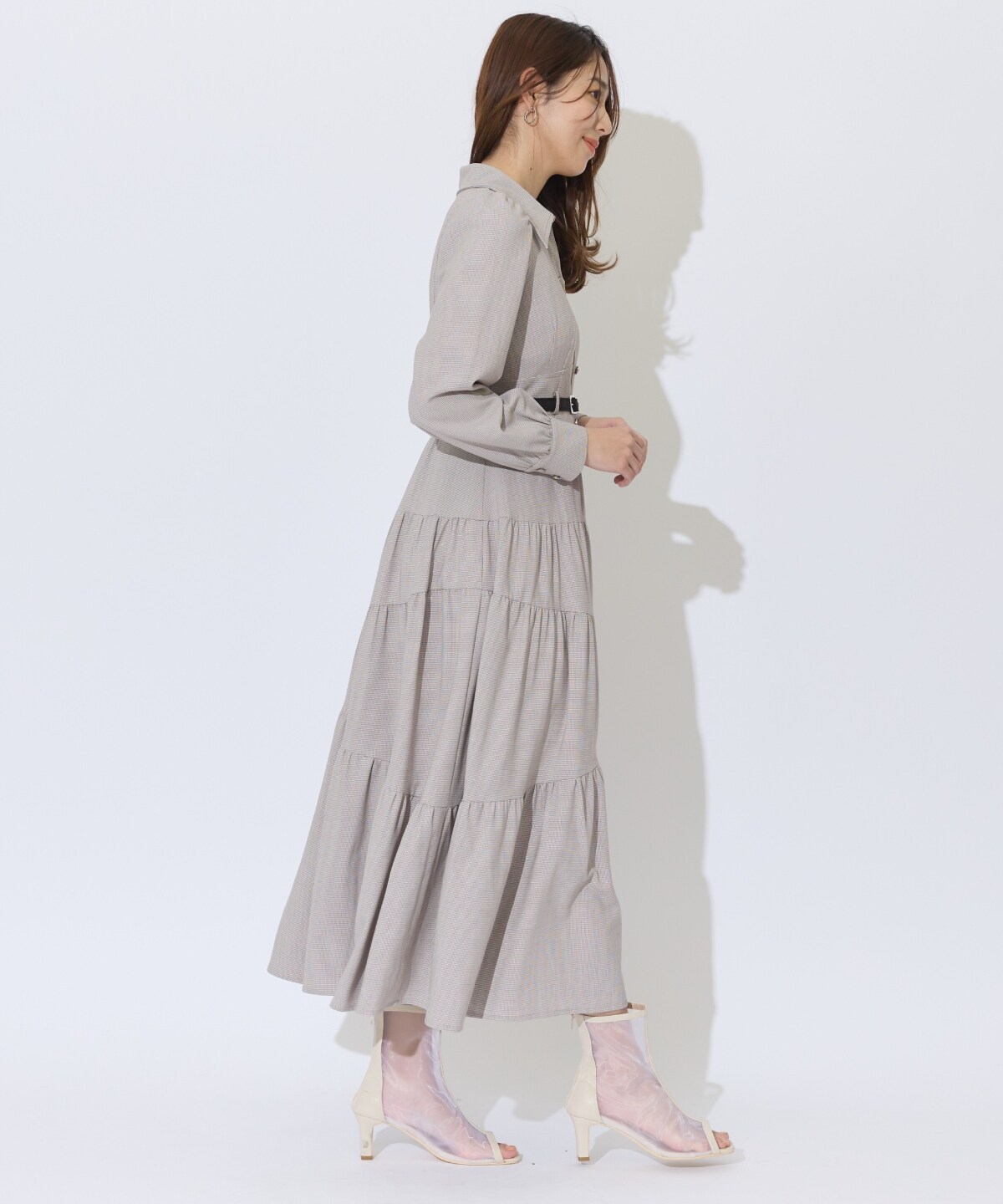 ラメ千鳥ティアードシャツワンピース(F ベージュ): AND COUTURE｜公式 