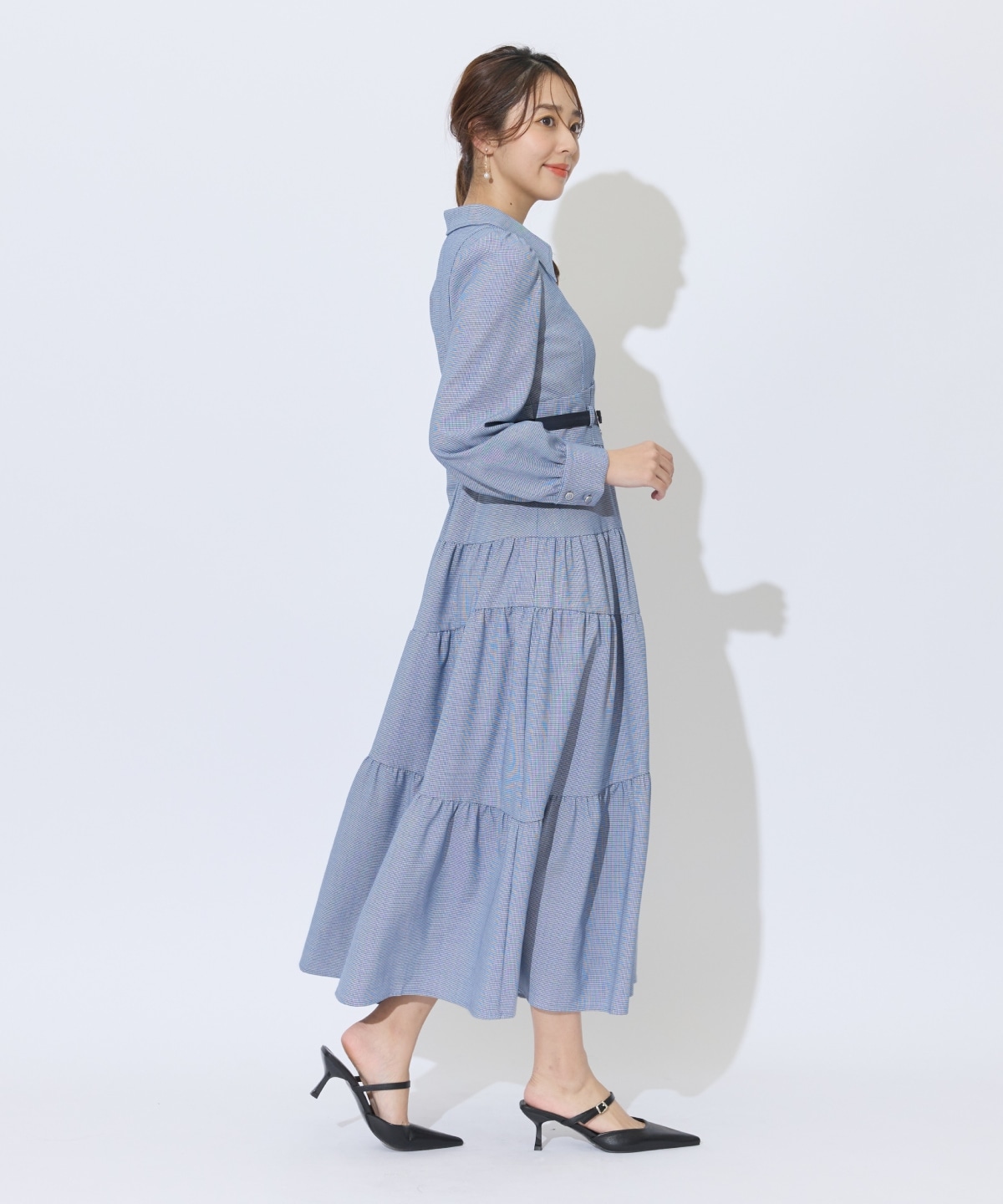 ラメ千鳥ティアードシャツワンピース