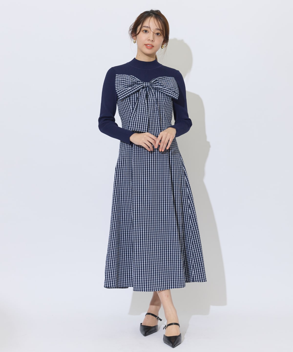 ギンガムチェック柄ドッキングワンピース