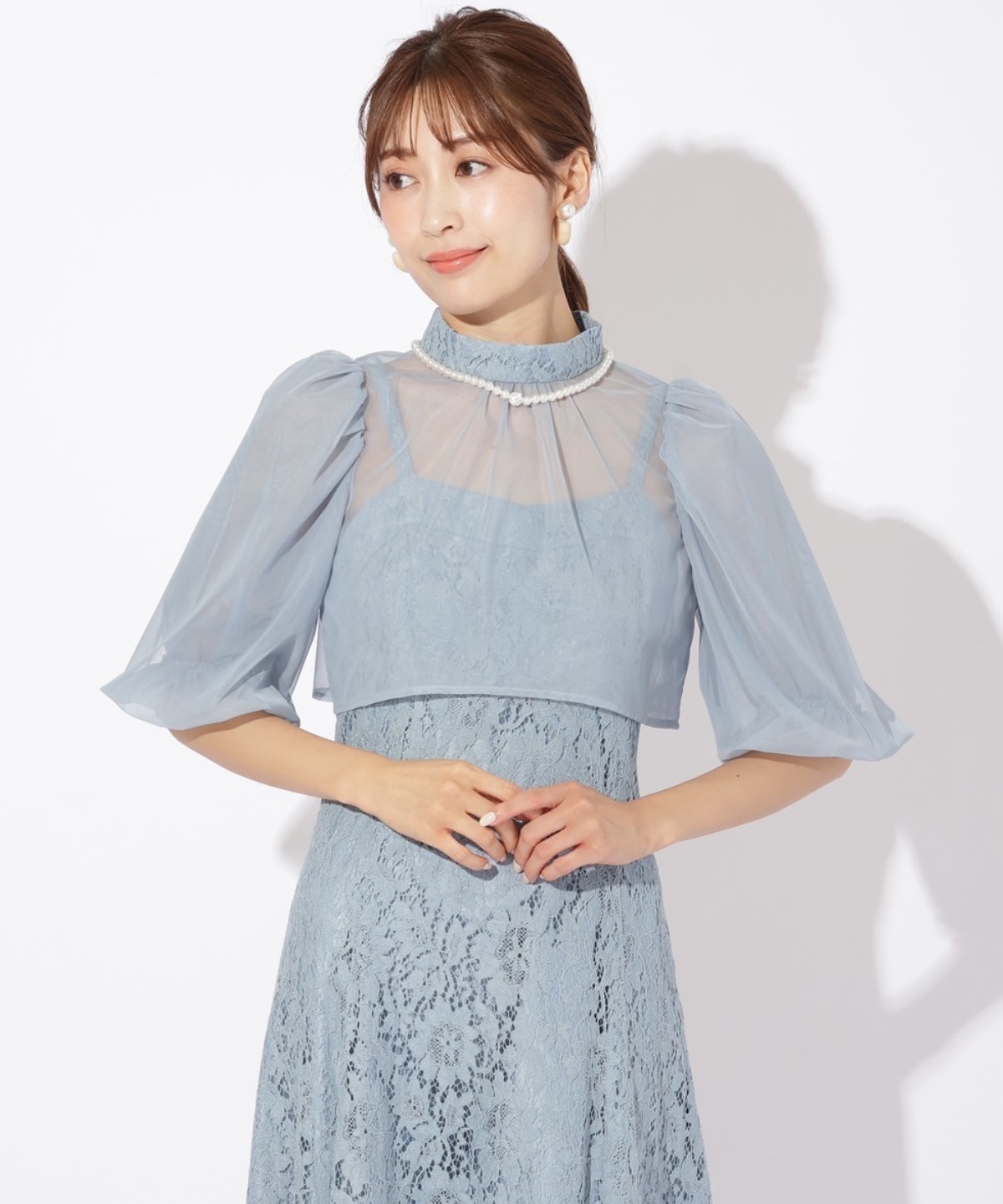 チュールブラウスレイヤーレースドレス