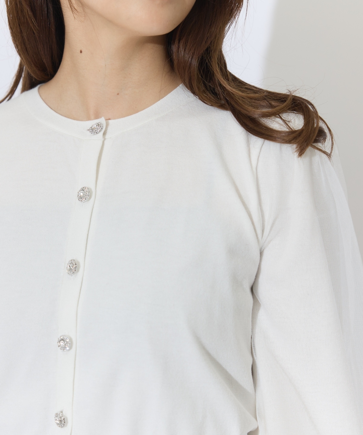 シアースリーブビジューカーディガン