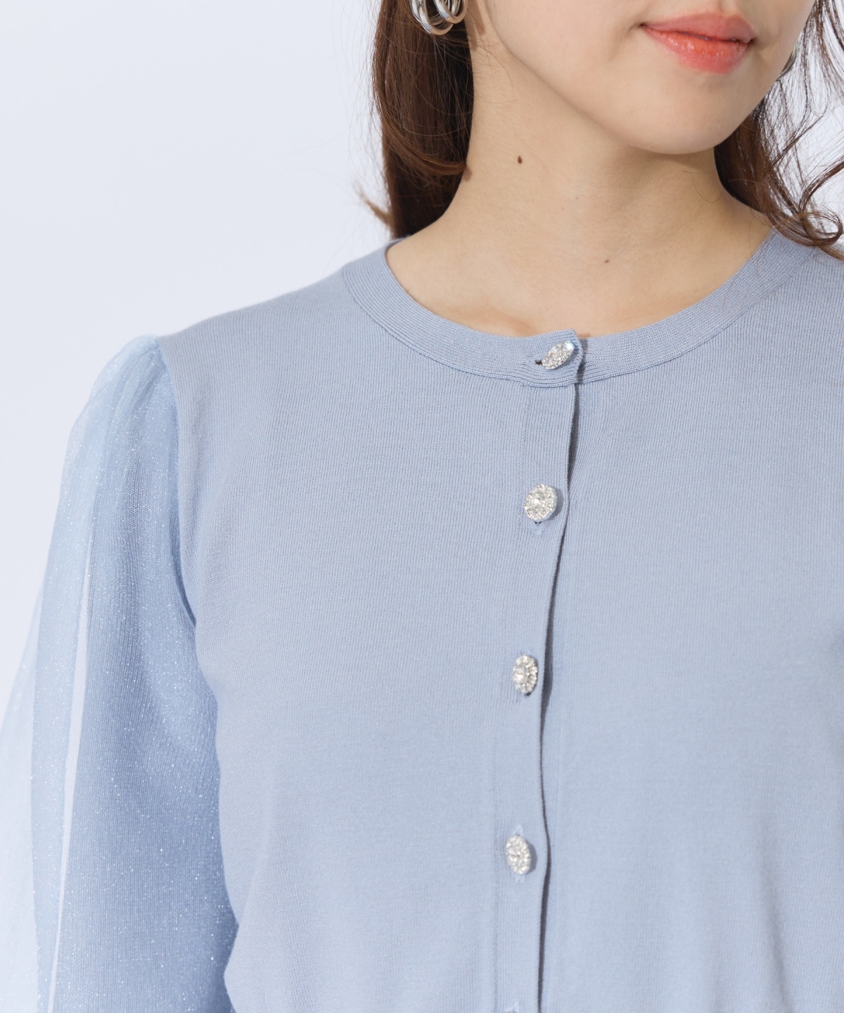 シアースリーブビジューカーディガン