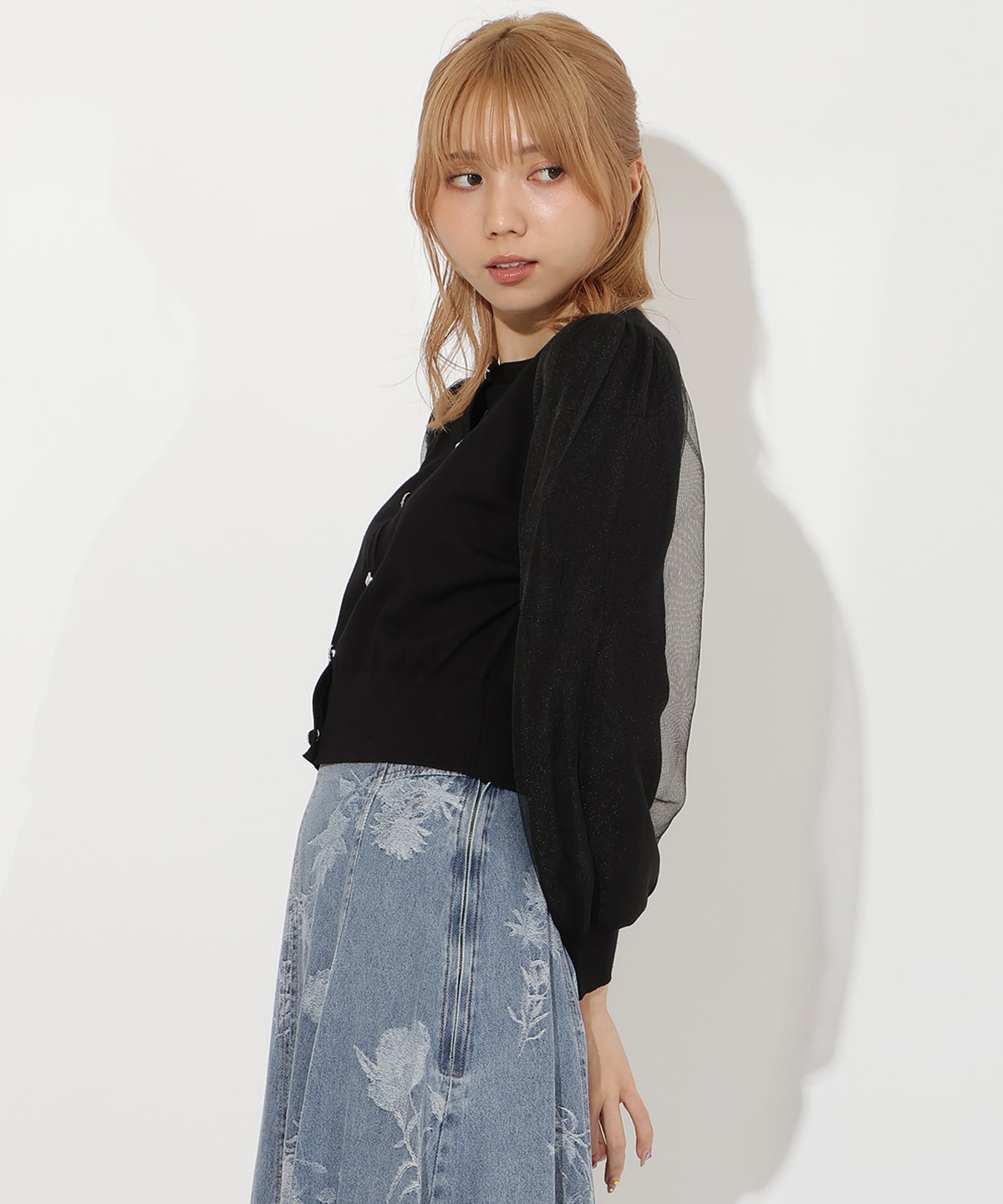 シアースリーブビジューカーディガン