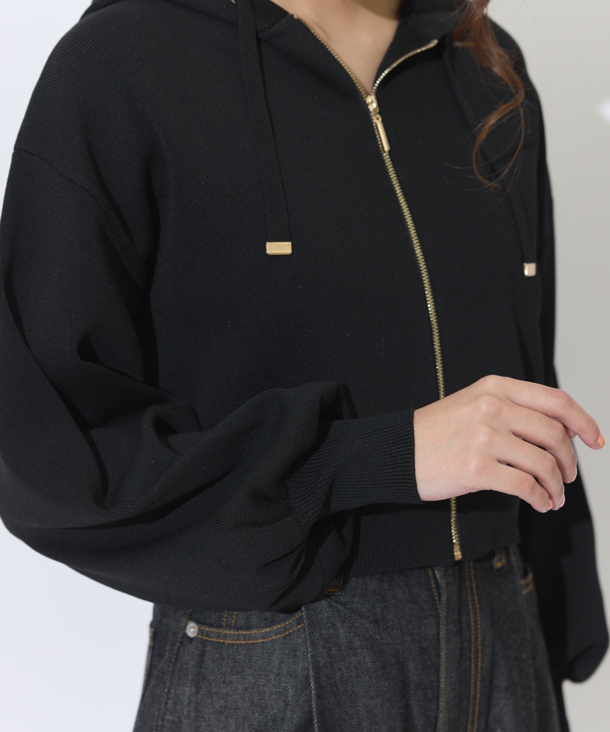 クロップドニットフーディー