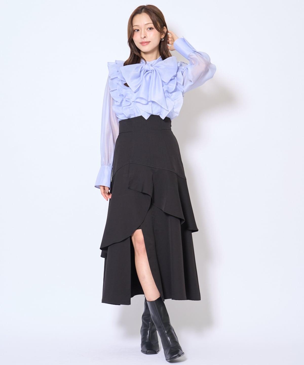 ボウタイフリルシアーブラウス