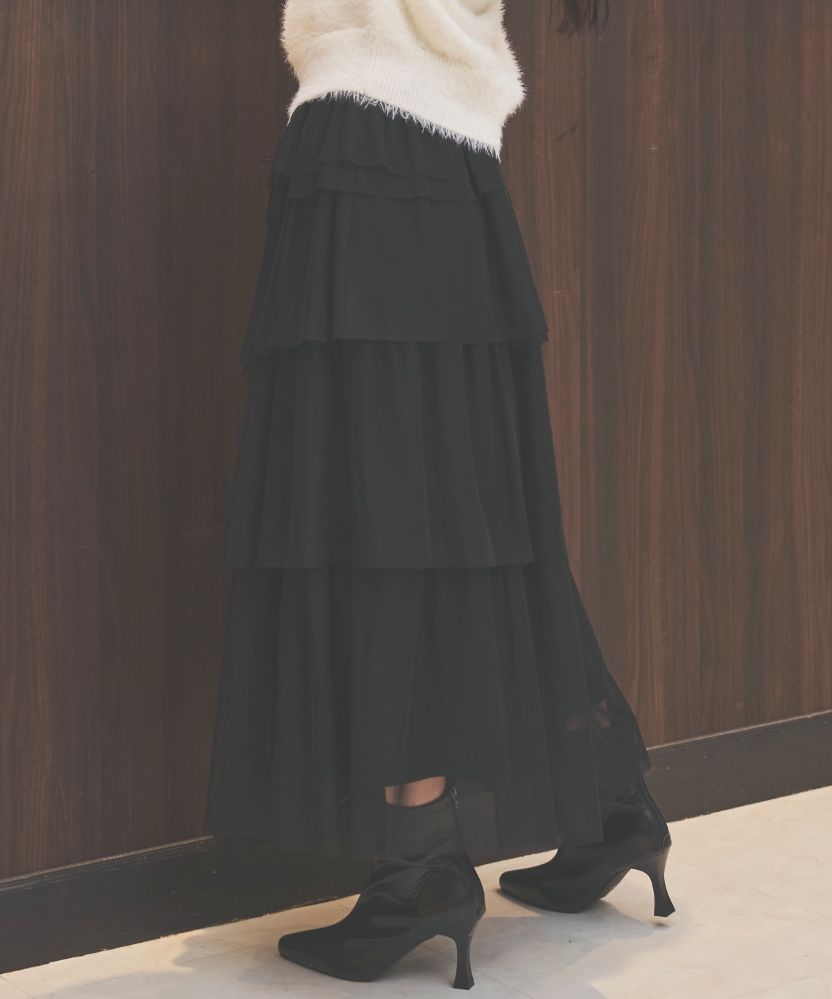 チュールティアードスカート