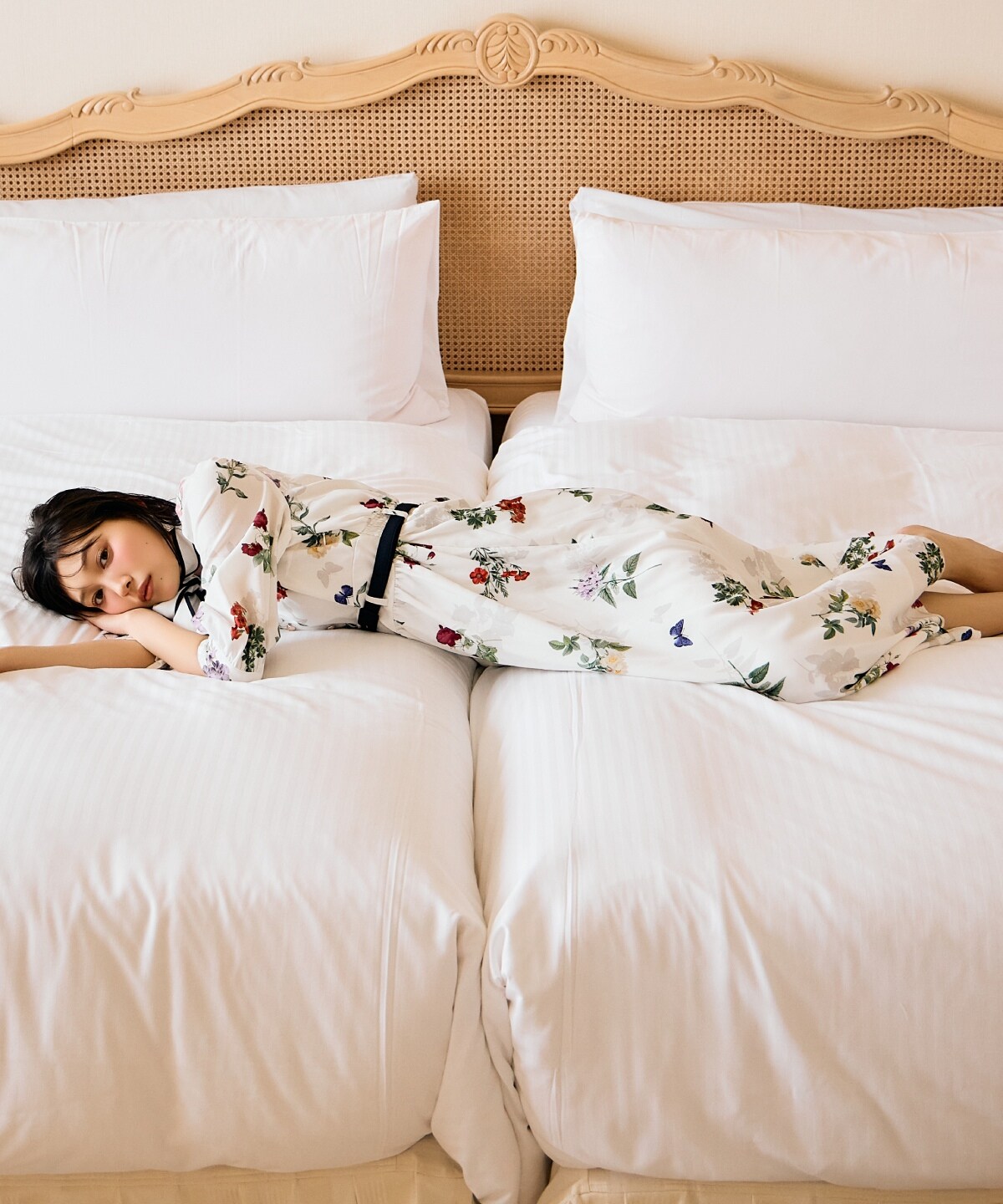 クラシックフラワープリント7分袖ワンピース