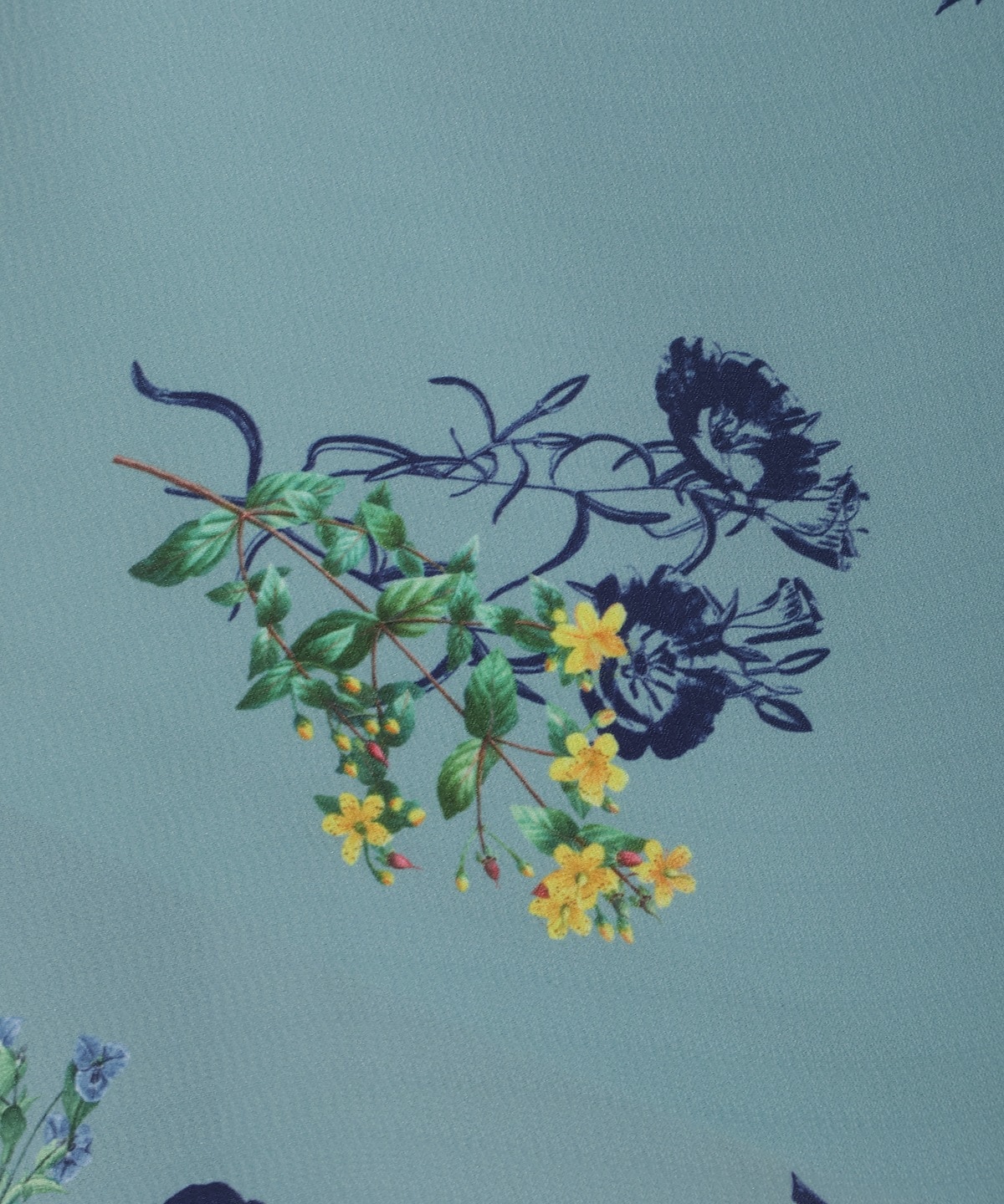 ドローイングフラワー配色襟長袖ワンピース