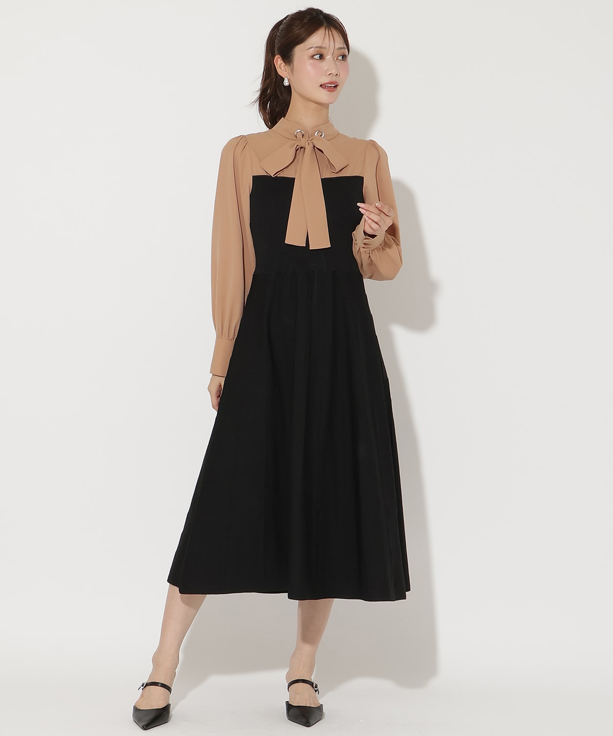 ボウタイ×ニットドッキングワンピース