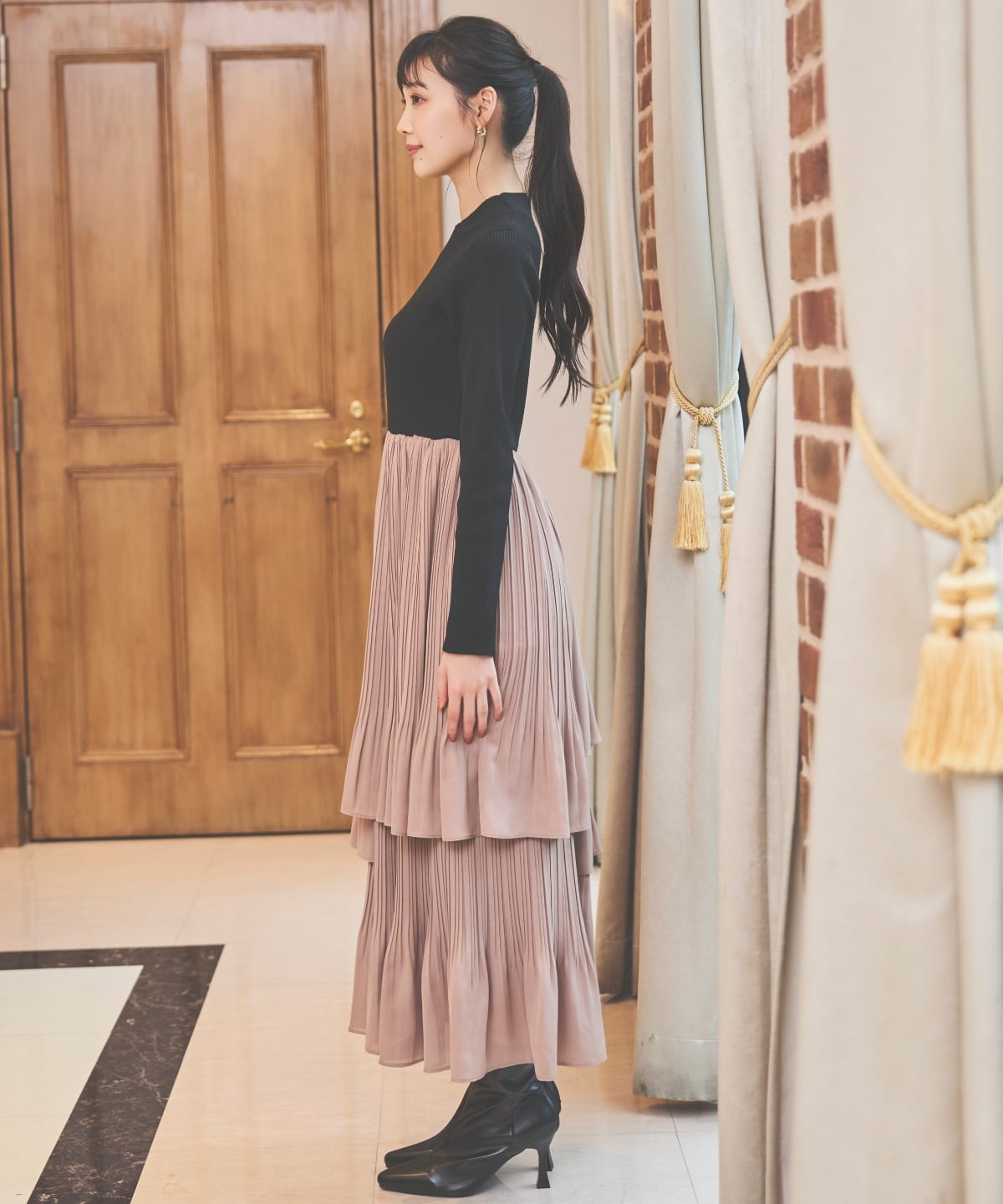 消しプリーツドッキングワンピース