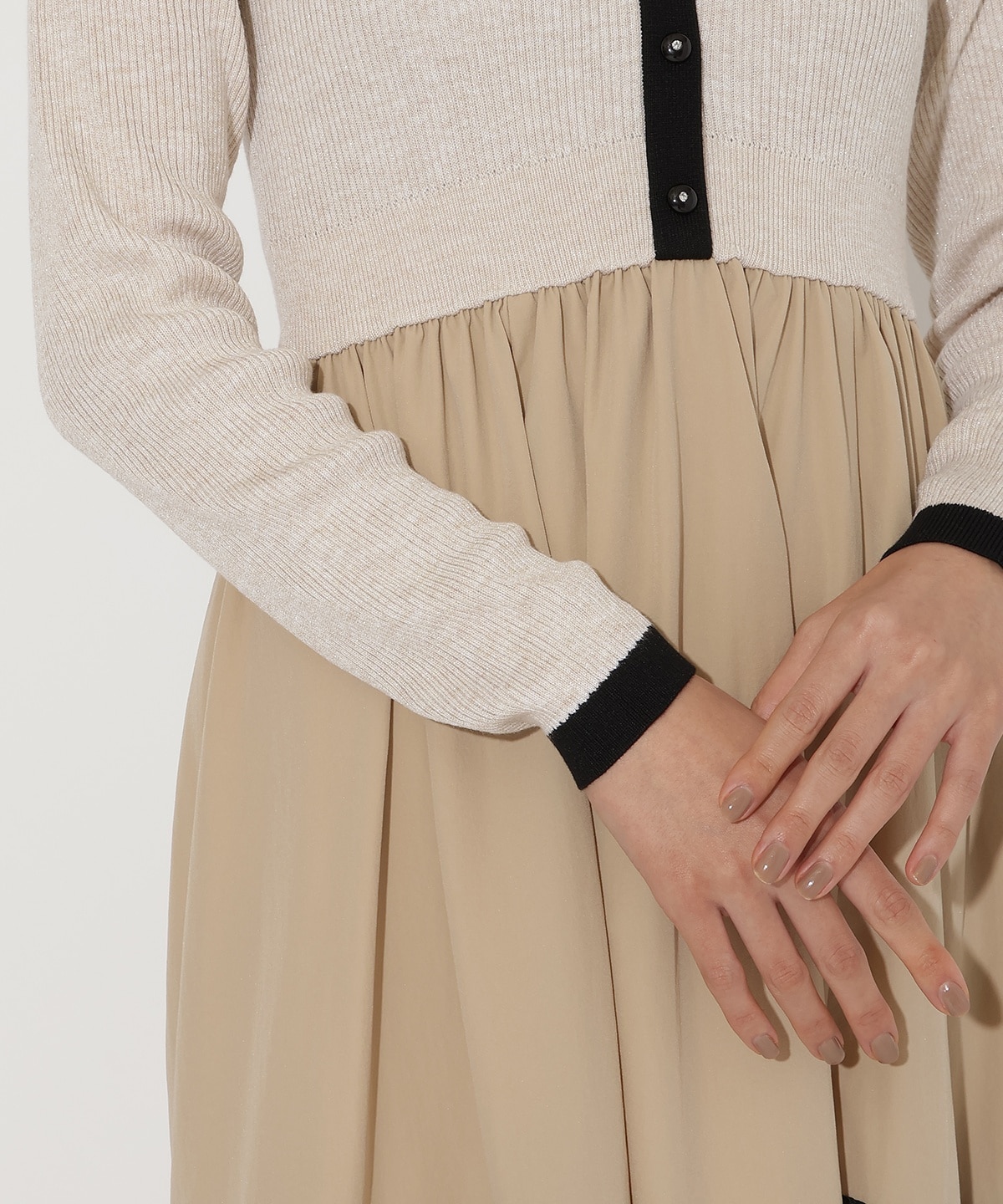 ラメ入り配色ドッキングワンピース