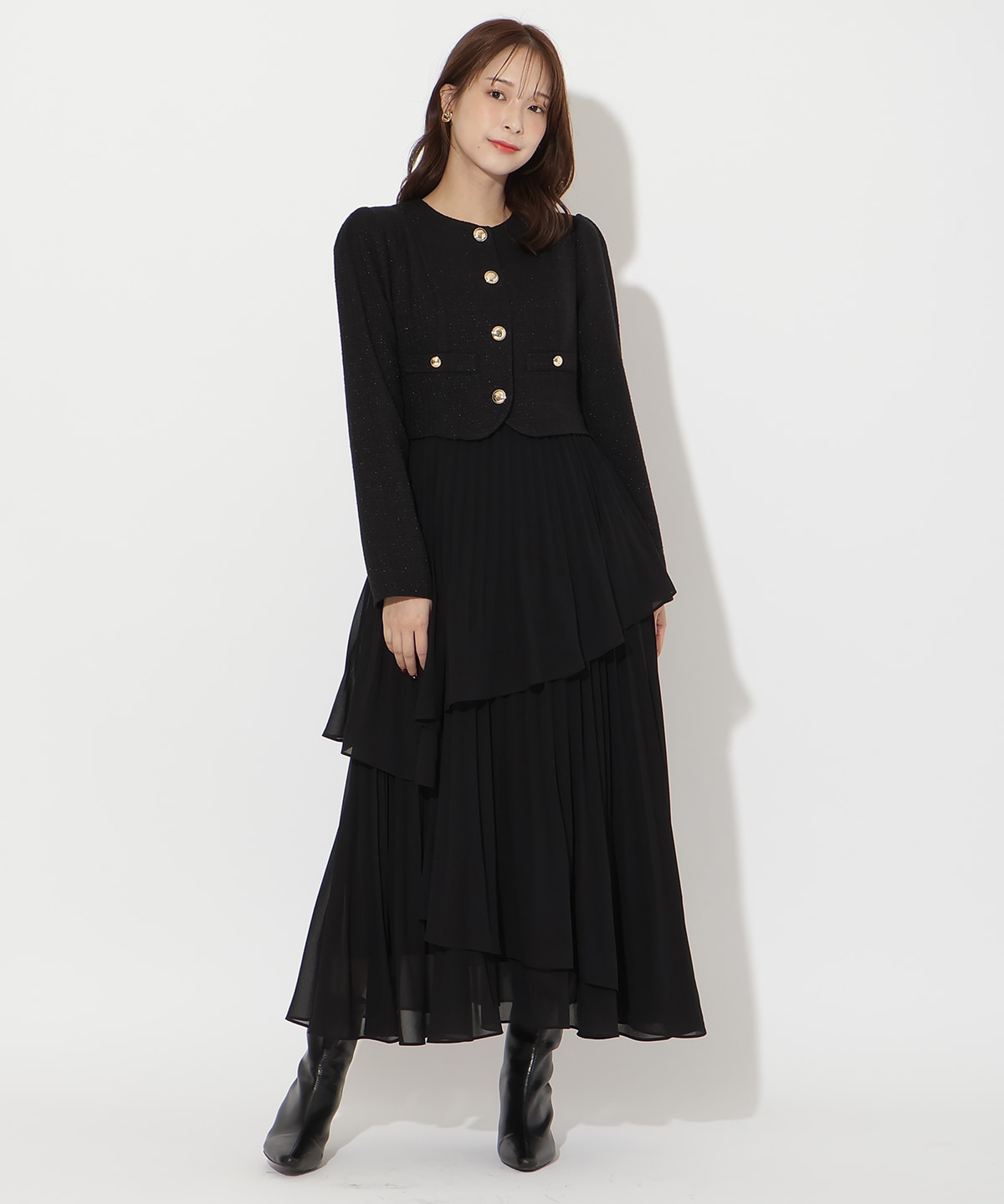 ツイードジャケットドッキングワンピース