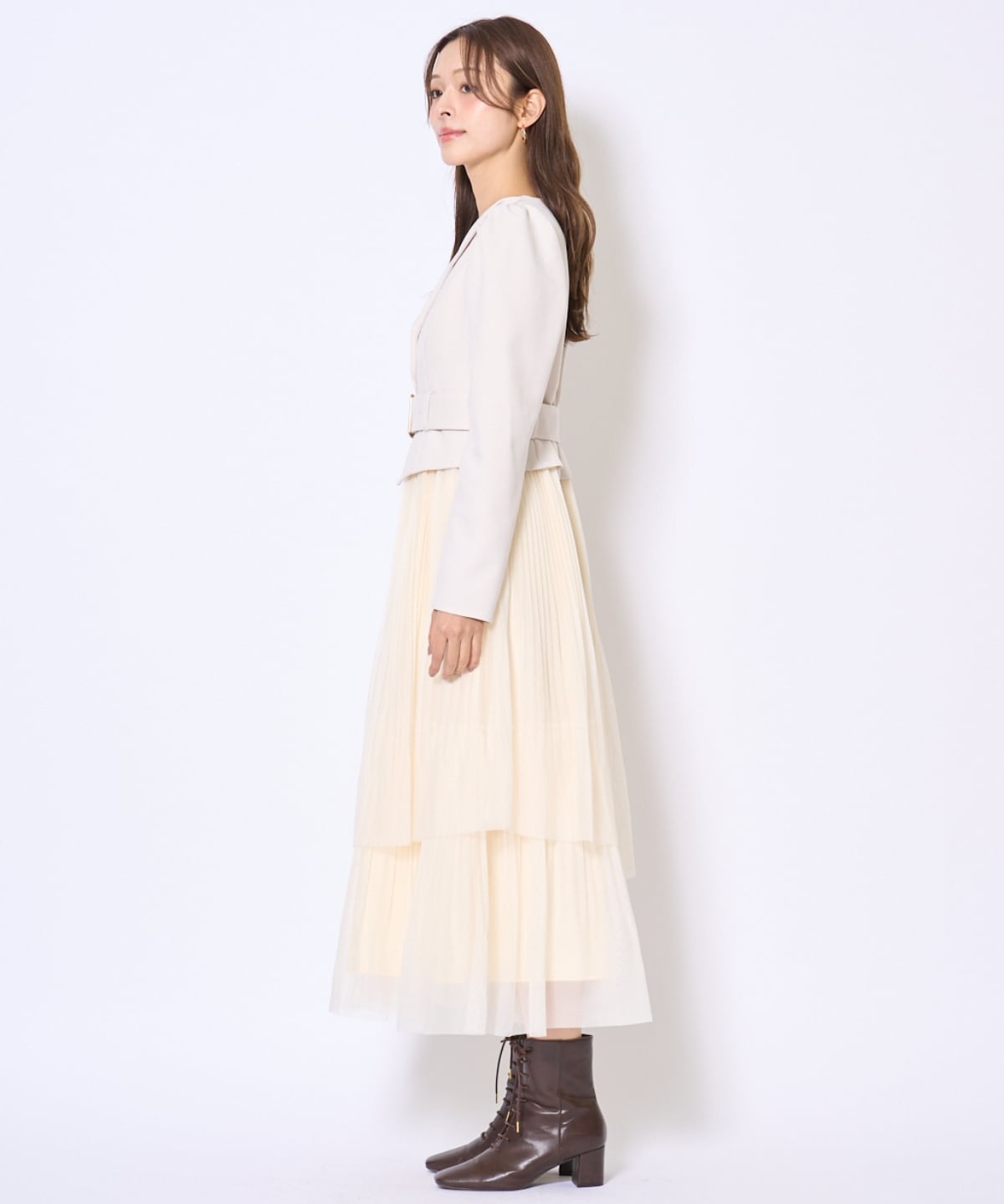 プリーツレイヤードワンピース