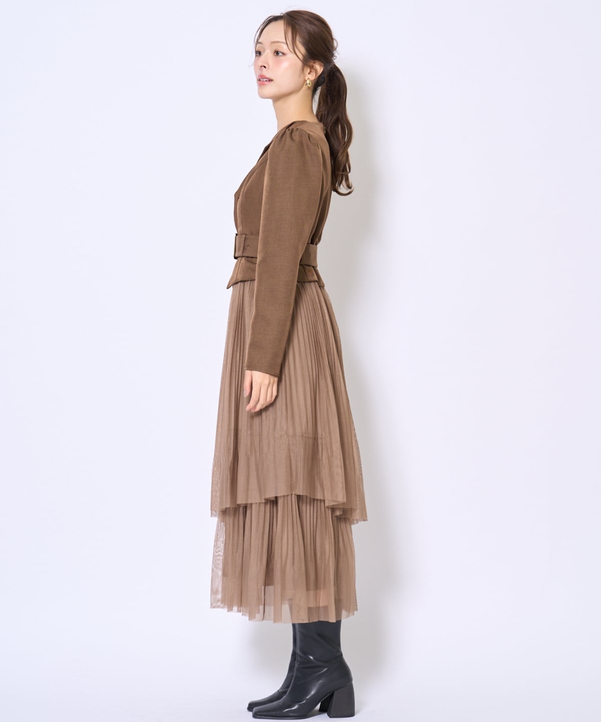 プリーツレイヤードワンピース