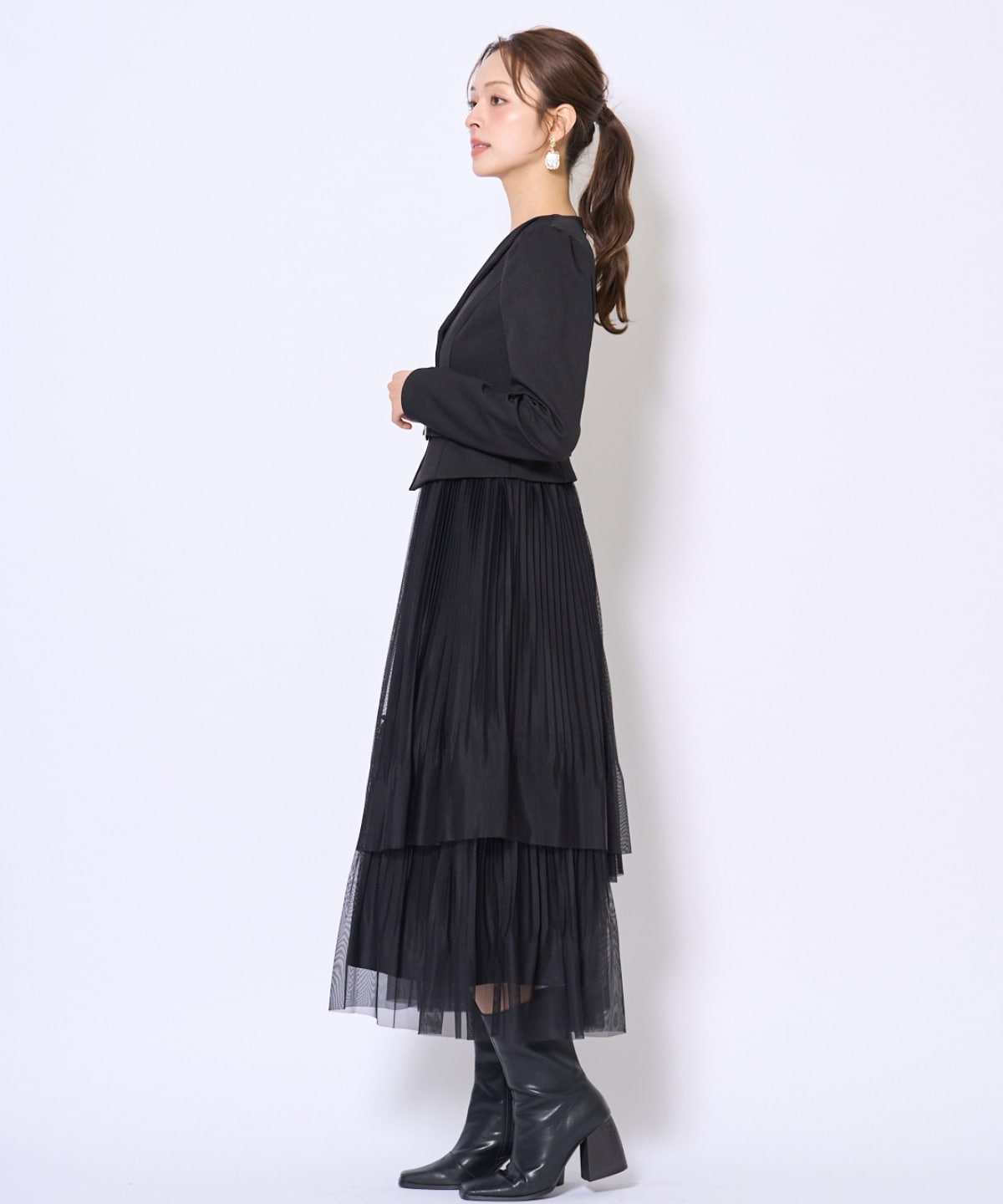 プリーツレイヤードワンピース