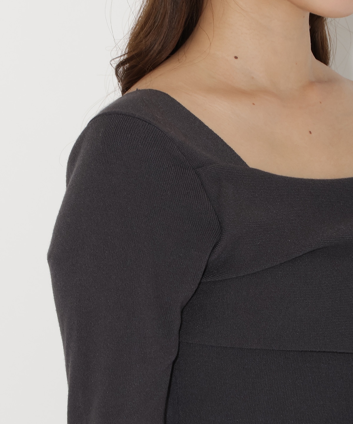 ショルダーリボンニットドッキングワンピース