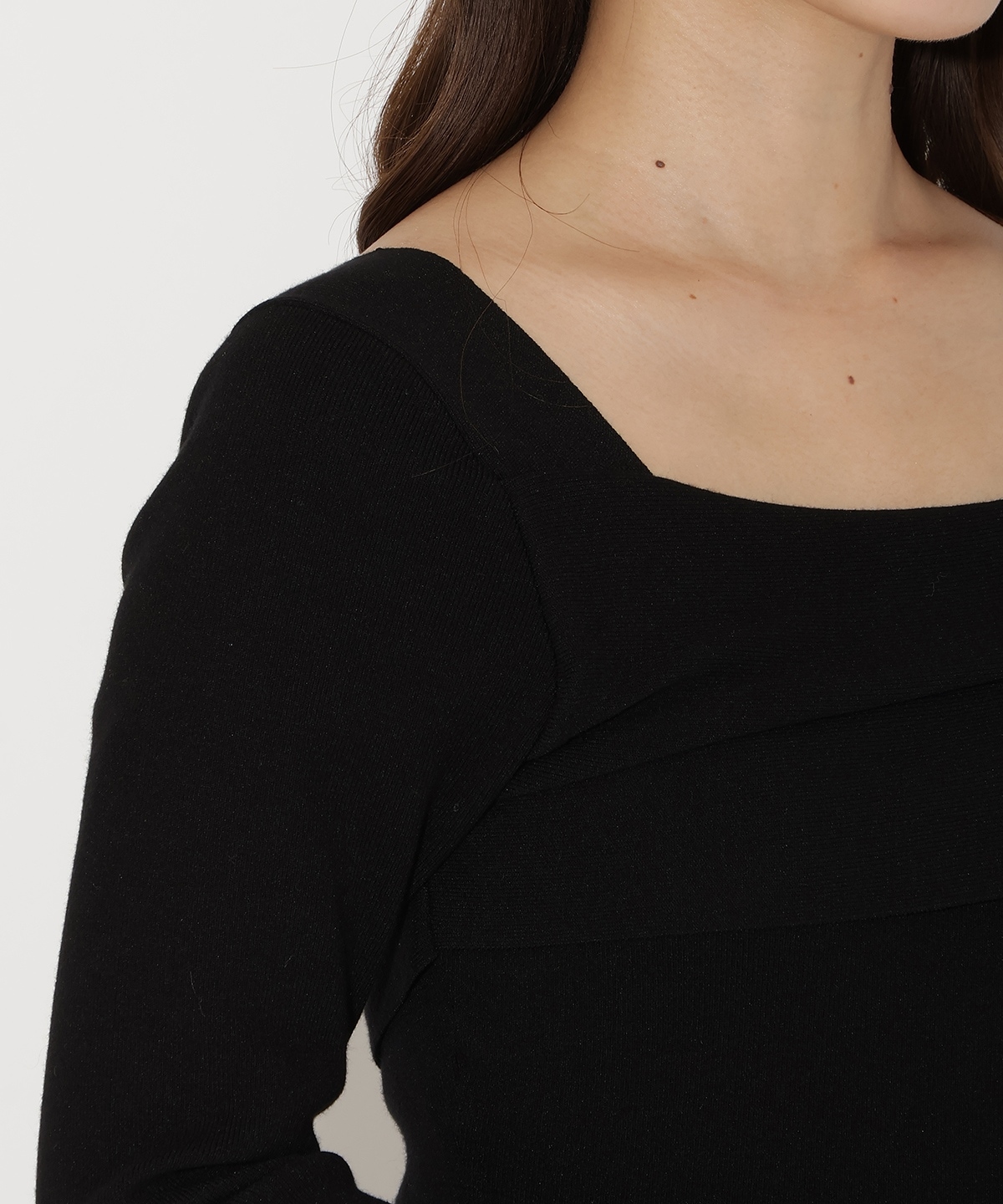 ショルダーリボンニットドッキングワンピース