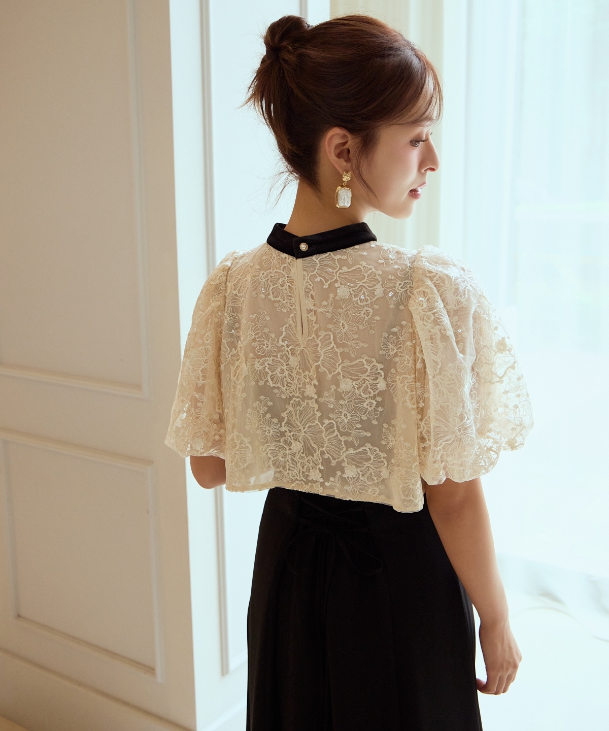 ベロアトリミングブラウス×ドレス