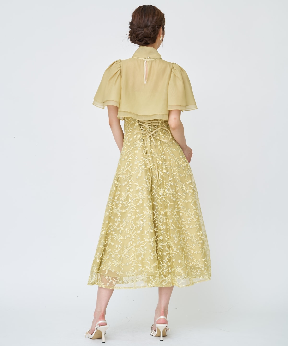 ラメボタニカルレースレイヤードドレス