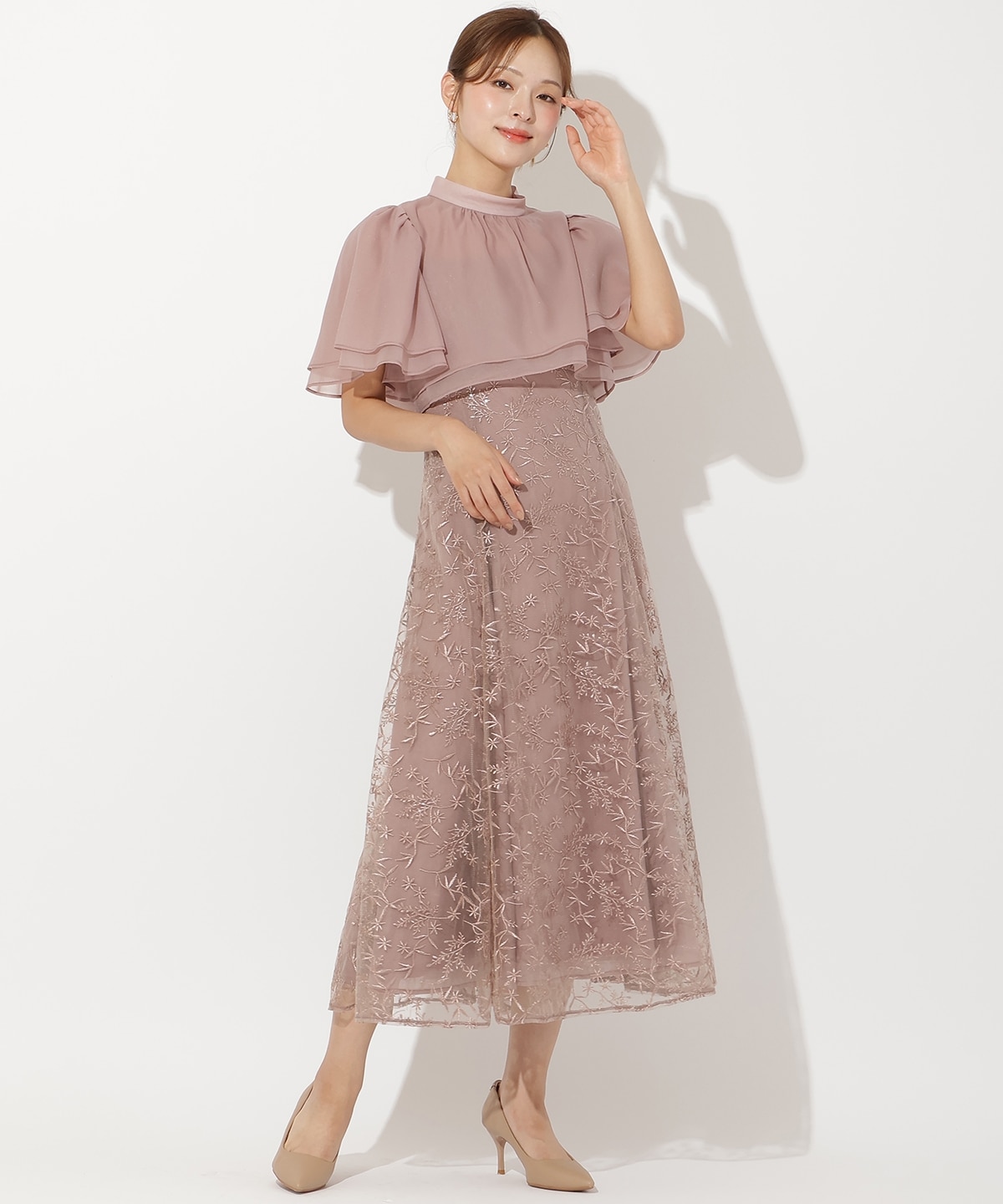 【再入荷予約受付中】ラメボタニカルレースレイヤードドレス