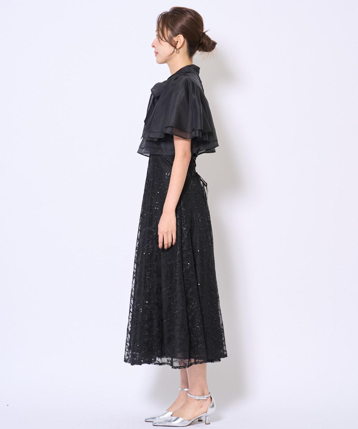 【再入荷予約受付中】ラメボタニカルレースレイヤードドレス