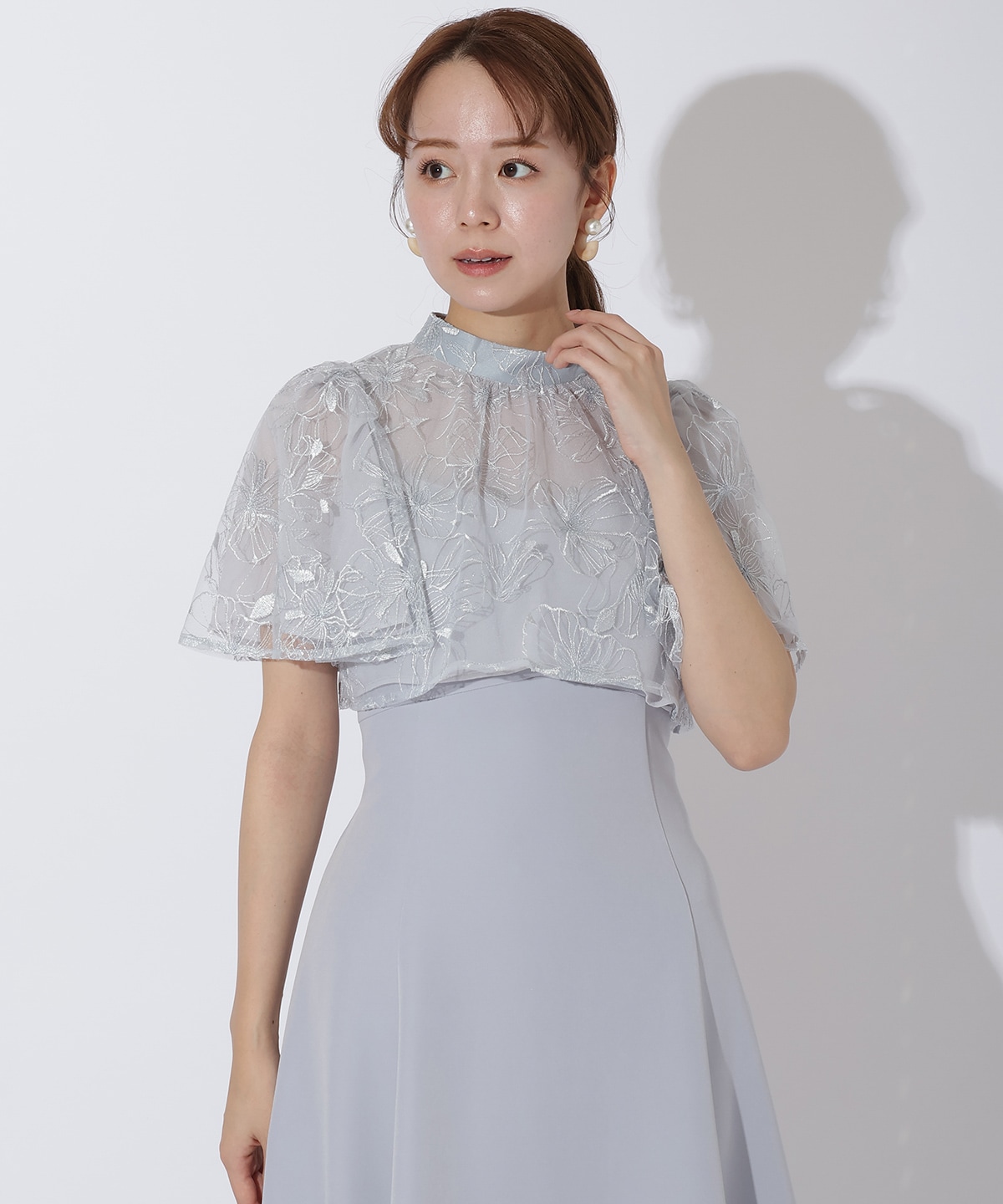 ラメフラワーチュールレイヤードドレス